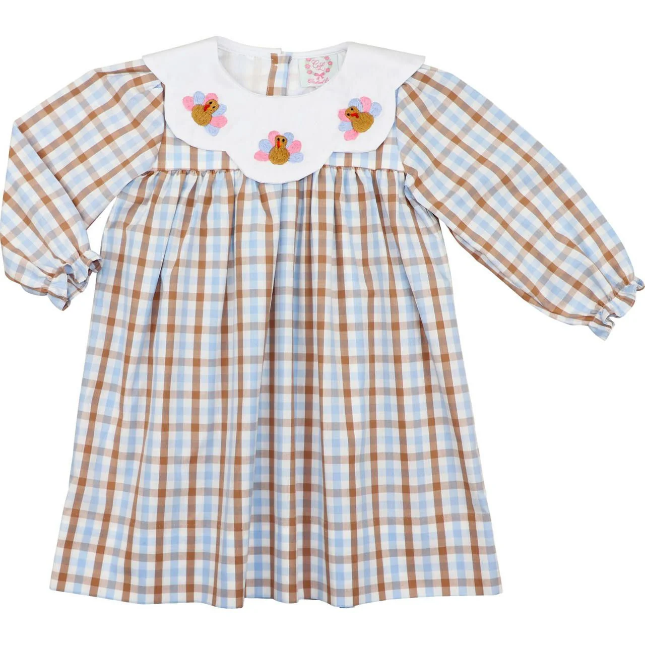 Blue And Brown Check Embroidered Turkeys Dress