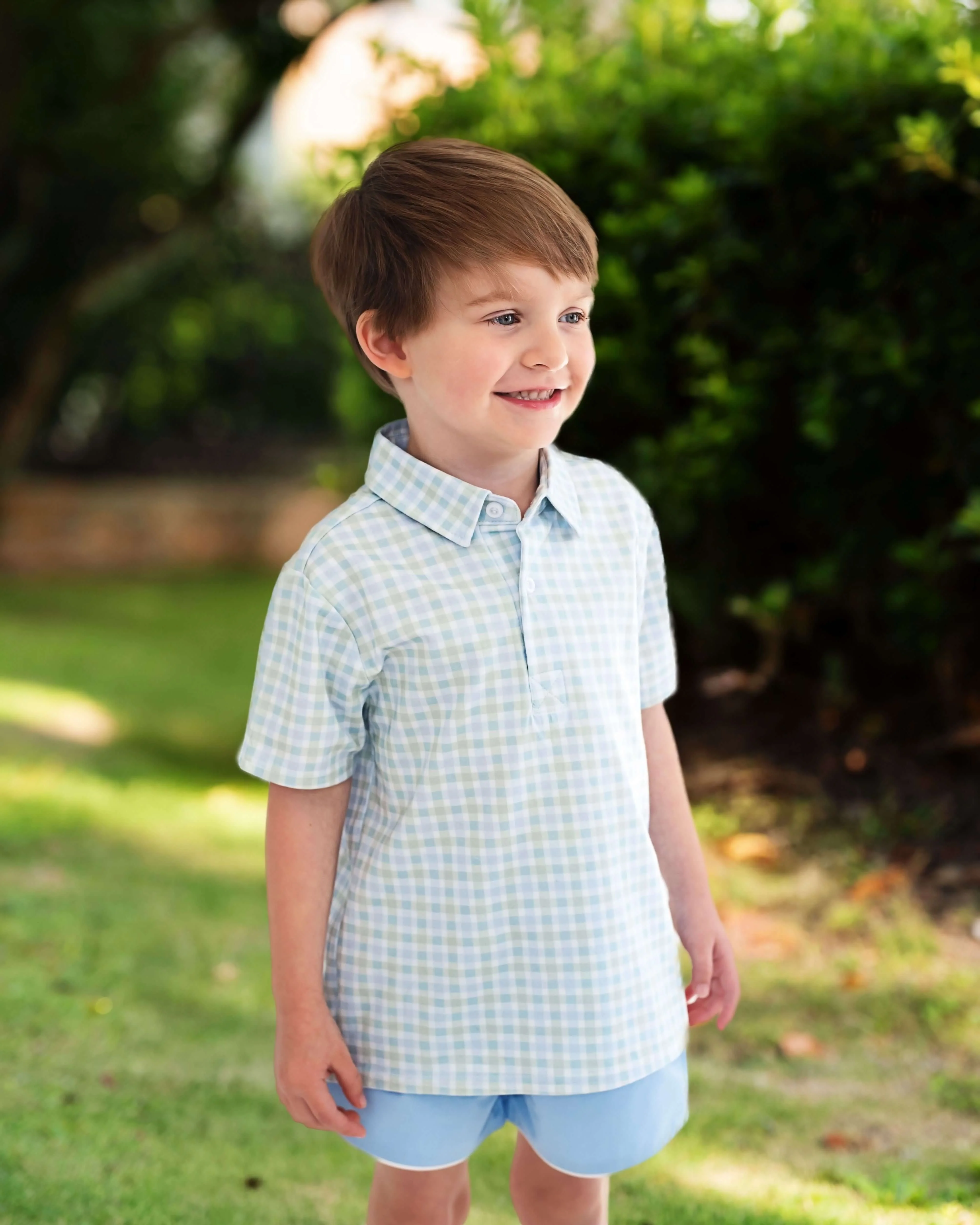 Blue And Green Check Polo Short Set - Image 2