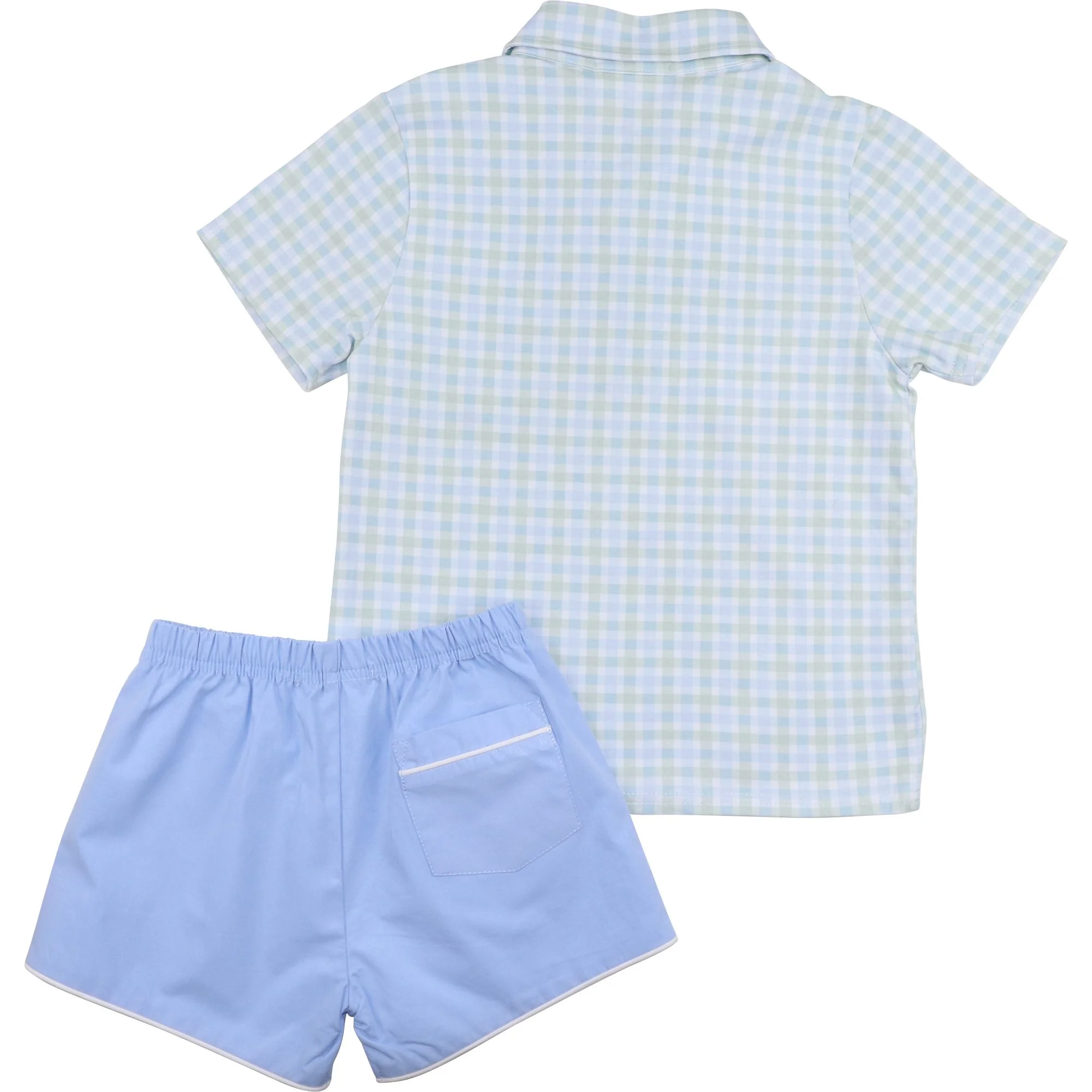 Blue And Green Check Polo Short Set - Image 3