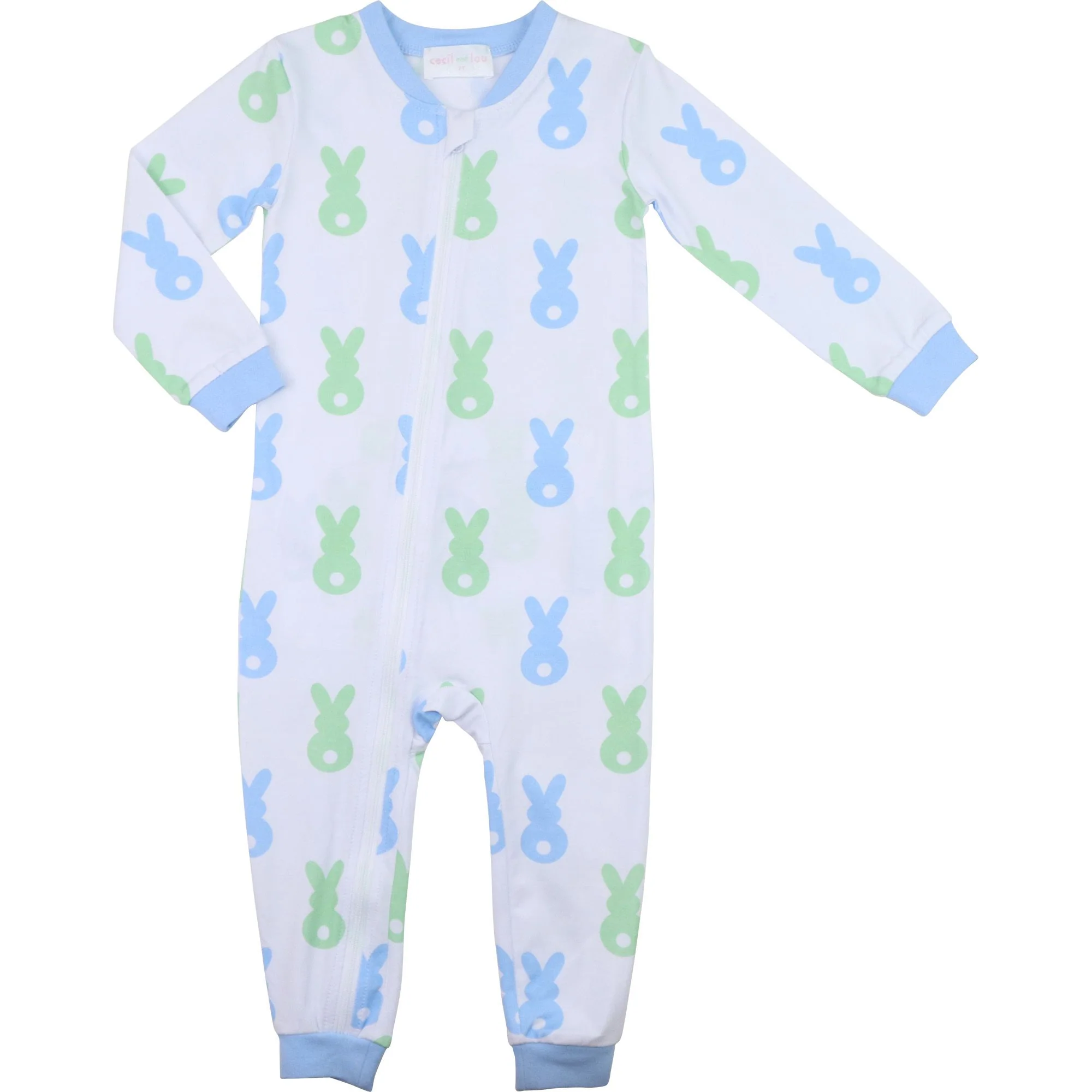 Blue And Green Knit Bunny Zipper Pajamas - Image 3