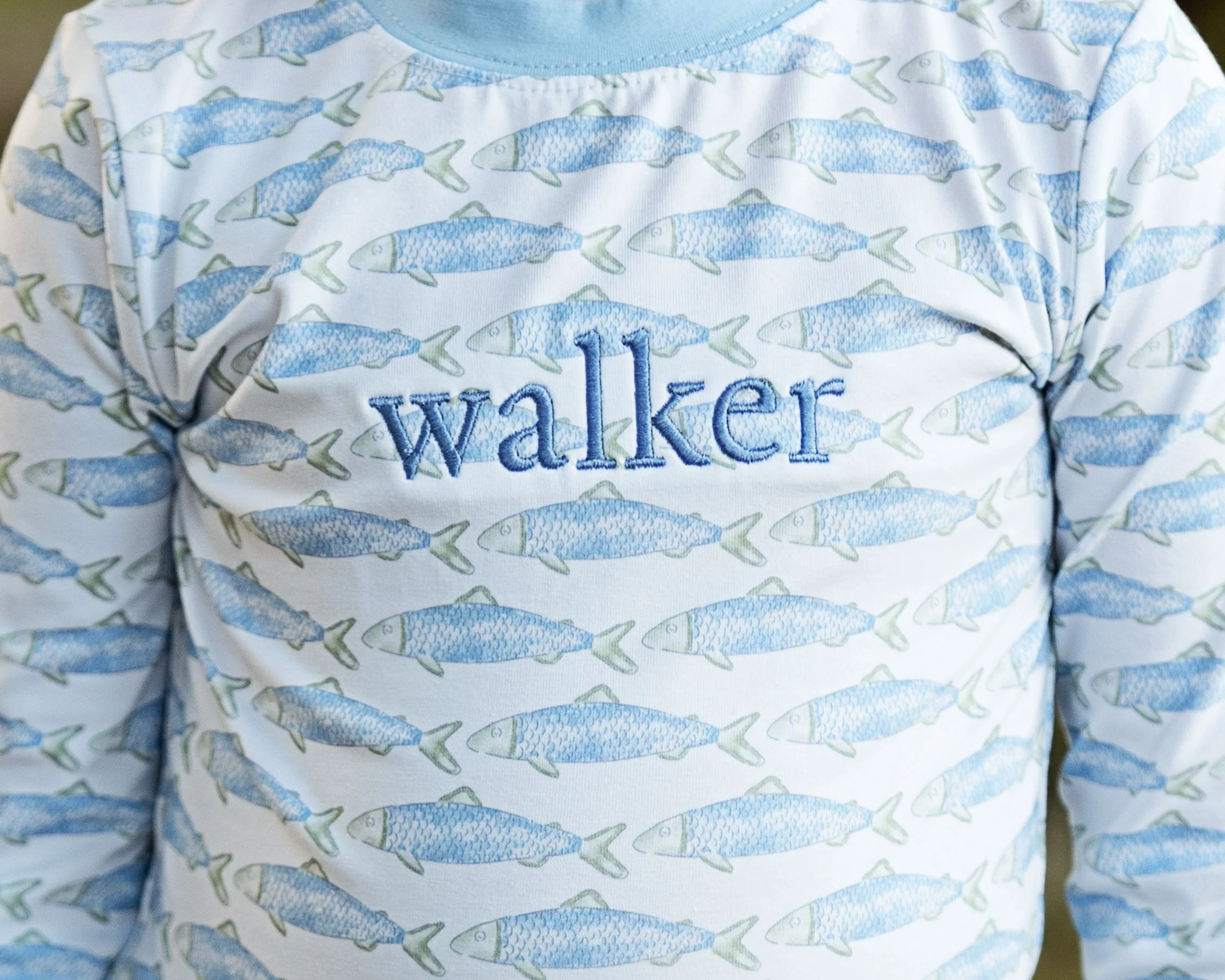 Blue and Green Trout Print Knit Pajamas - Image 3