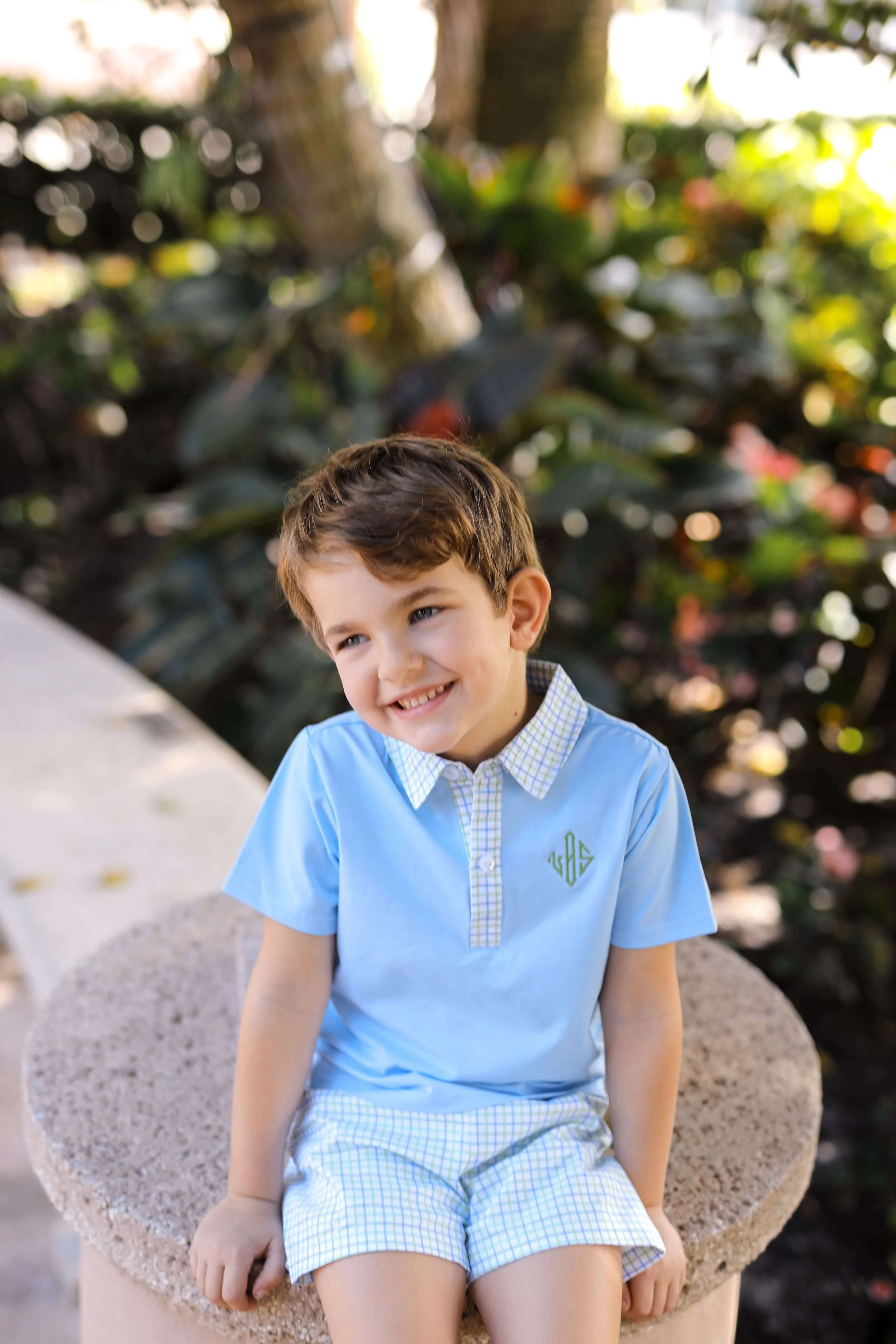 Blue And Green Windowpane Polo Short Set - Image 2