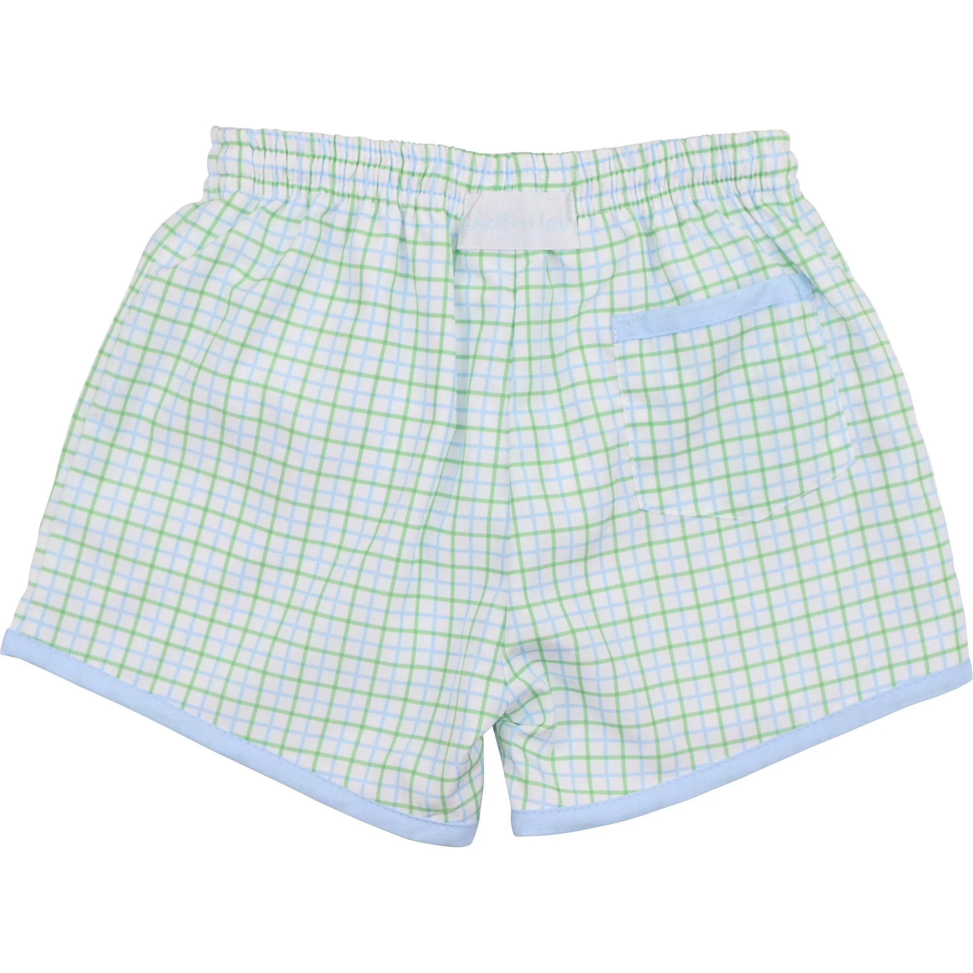 Blue And Green Windowpane Swim Trunks - Image 3