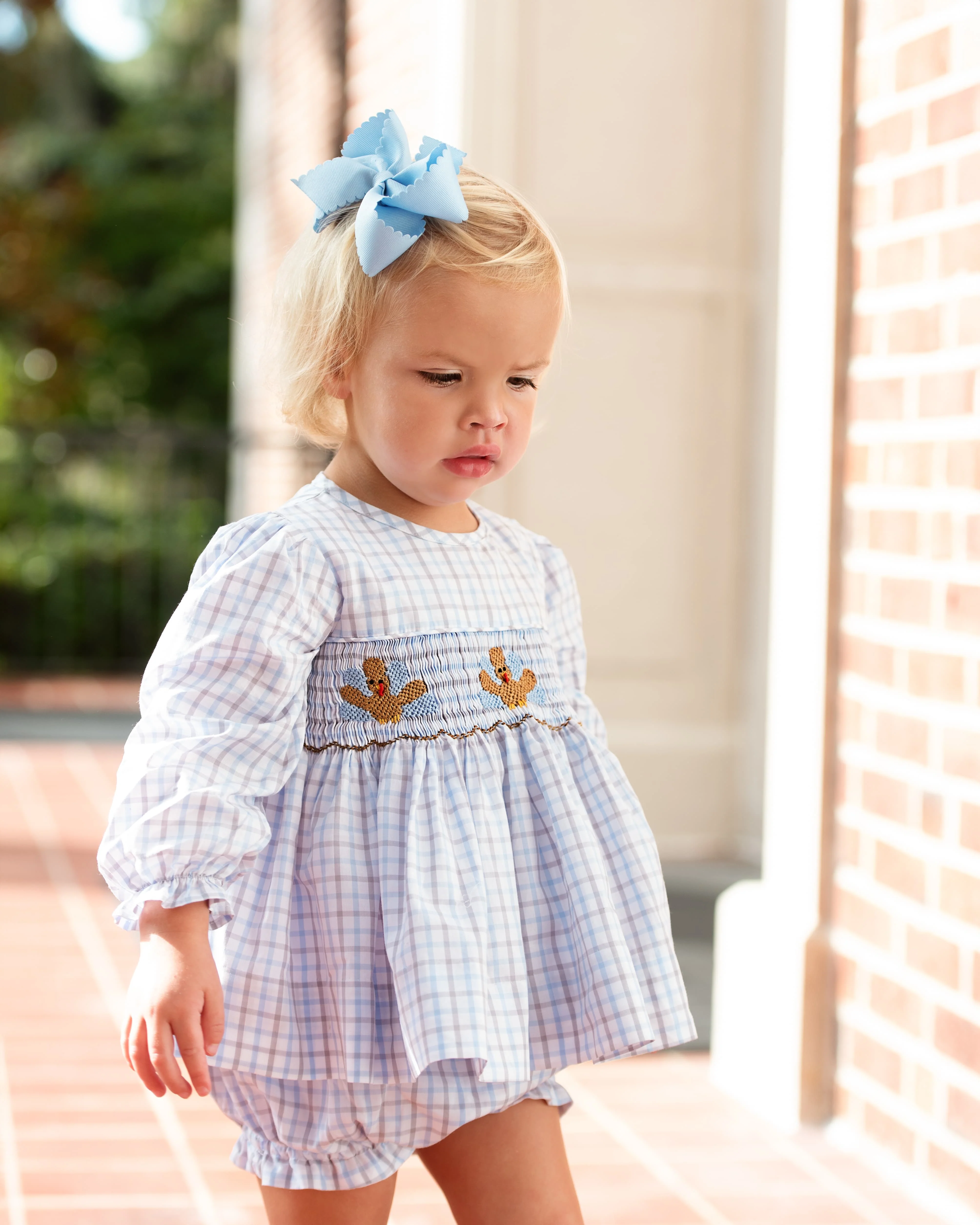 Blue And Khaki Smocked Turkeys Diaper Set - Image 2