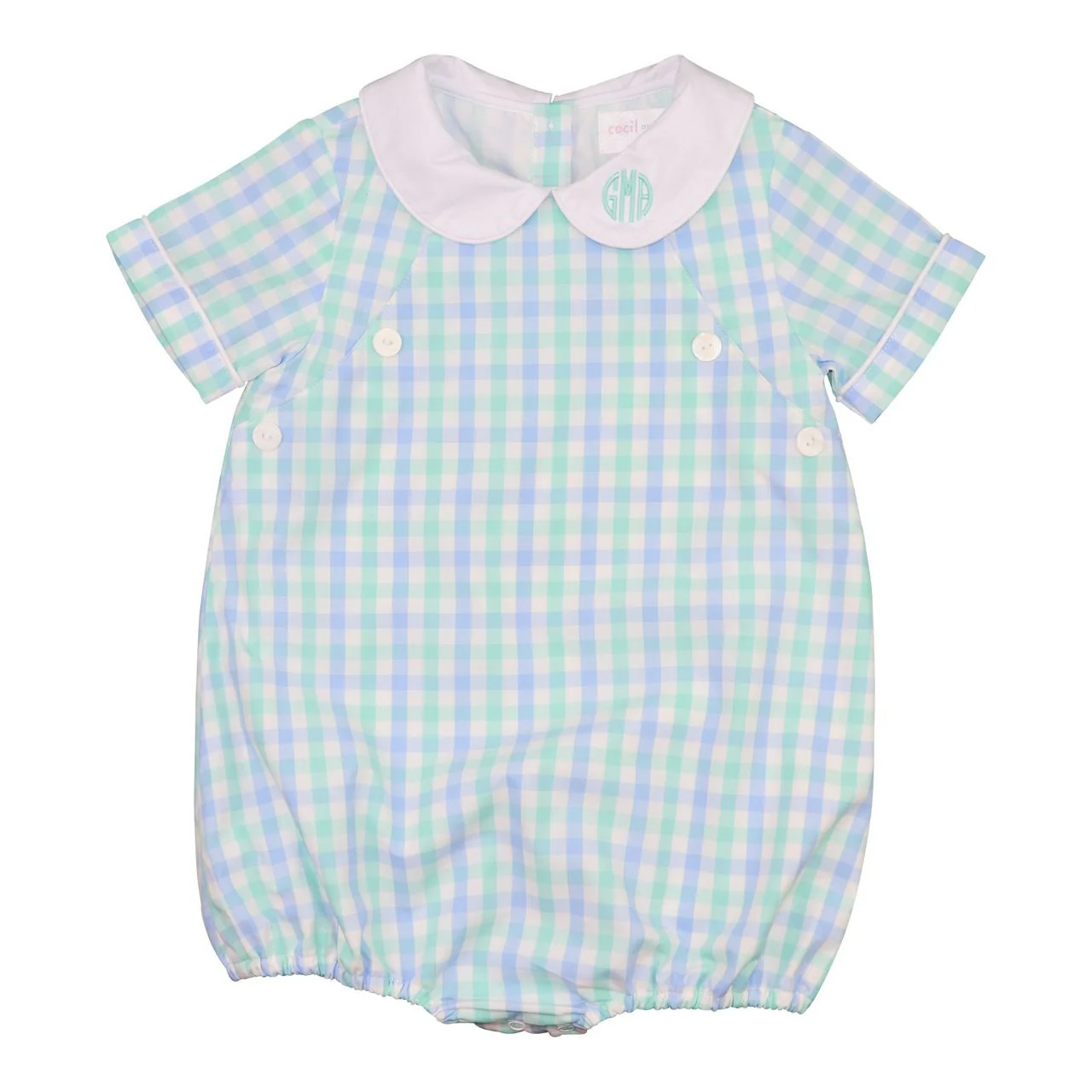 Blue And Mint Check Button Bubble