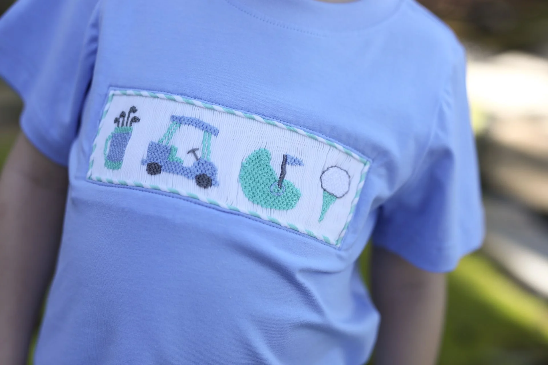 Blue And Mint Seersucker Smocked Golf Short Set - Image 2