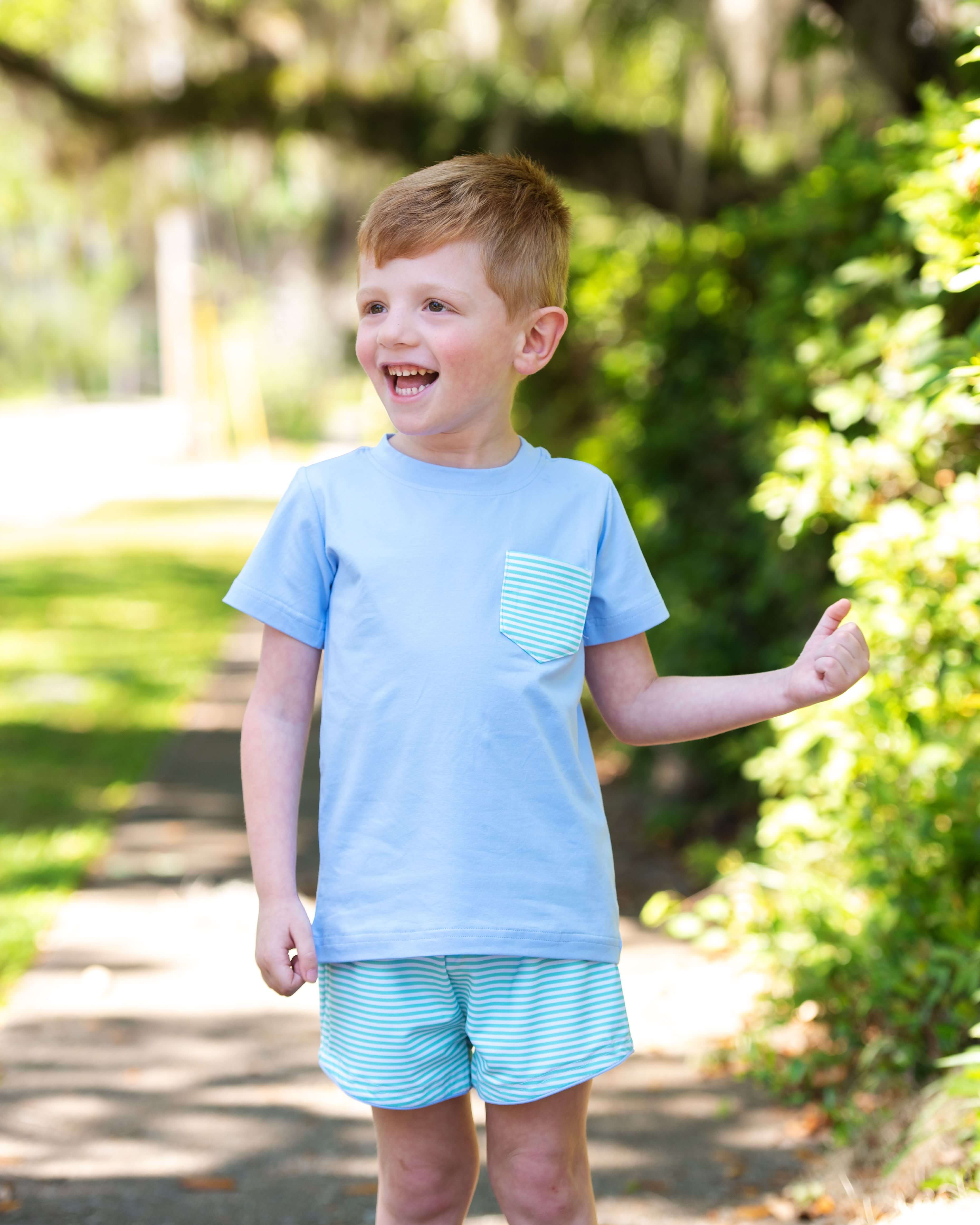 Blue And Mint Stripe Knit Short Set - Image 2
