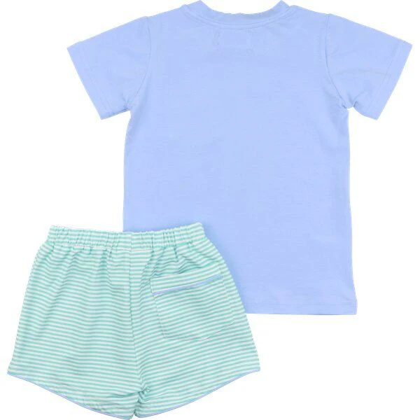 Blue And Mint Stripe Knit Short Set - Image 3