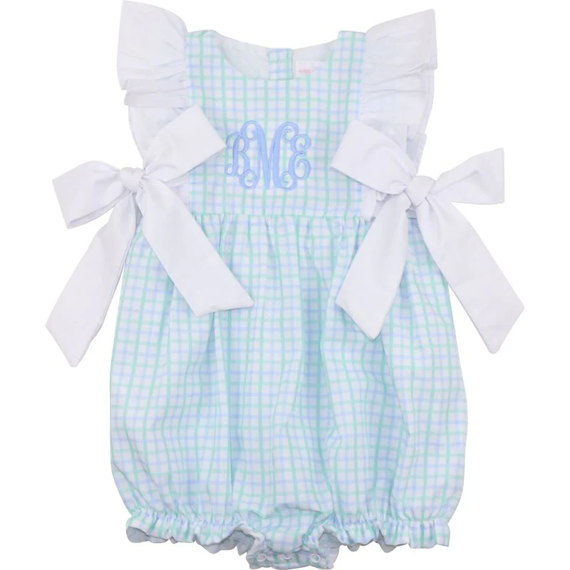 Blue And Mint Windowpane Bow Bubble