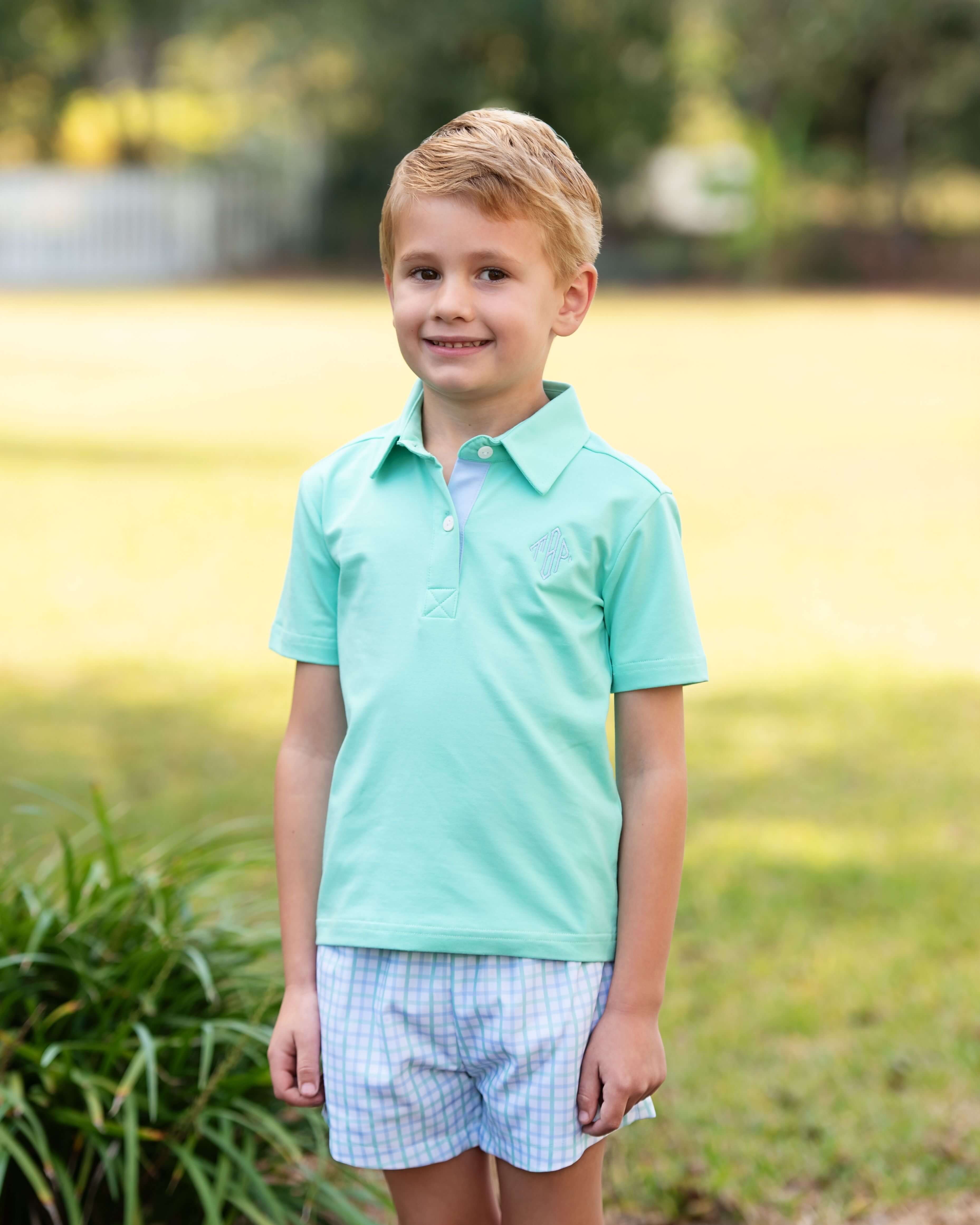 Blue And Mint Windowpane Polo Short Set - Image 2