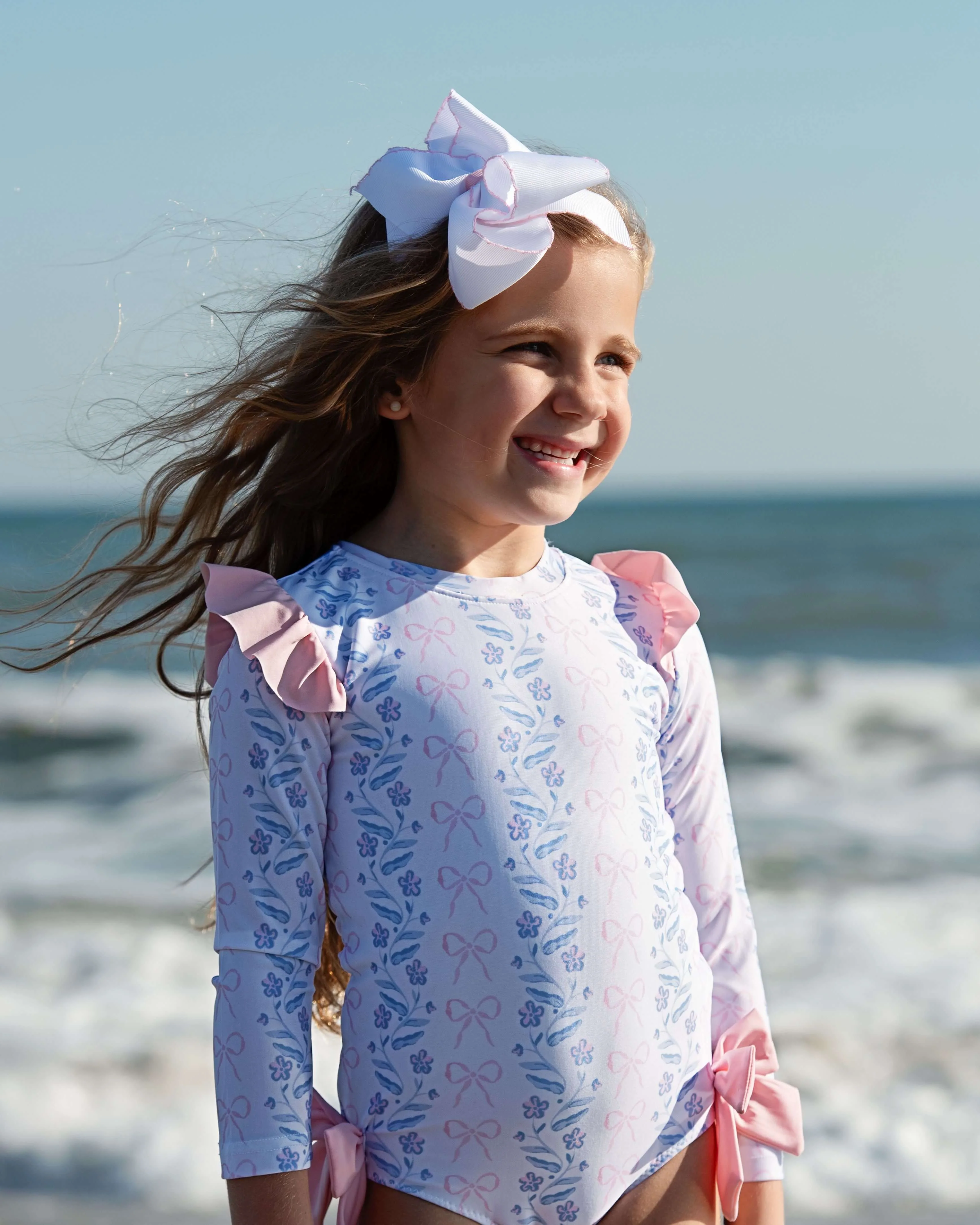 Blue And Pink Bow Long Sleeve Swimsuit - Image 2