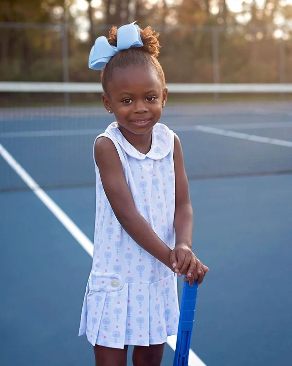 Blue And Pink Floral Lycra Tennis Dress - Image 3