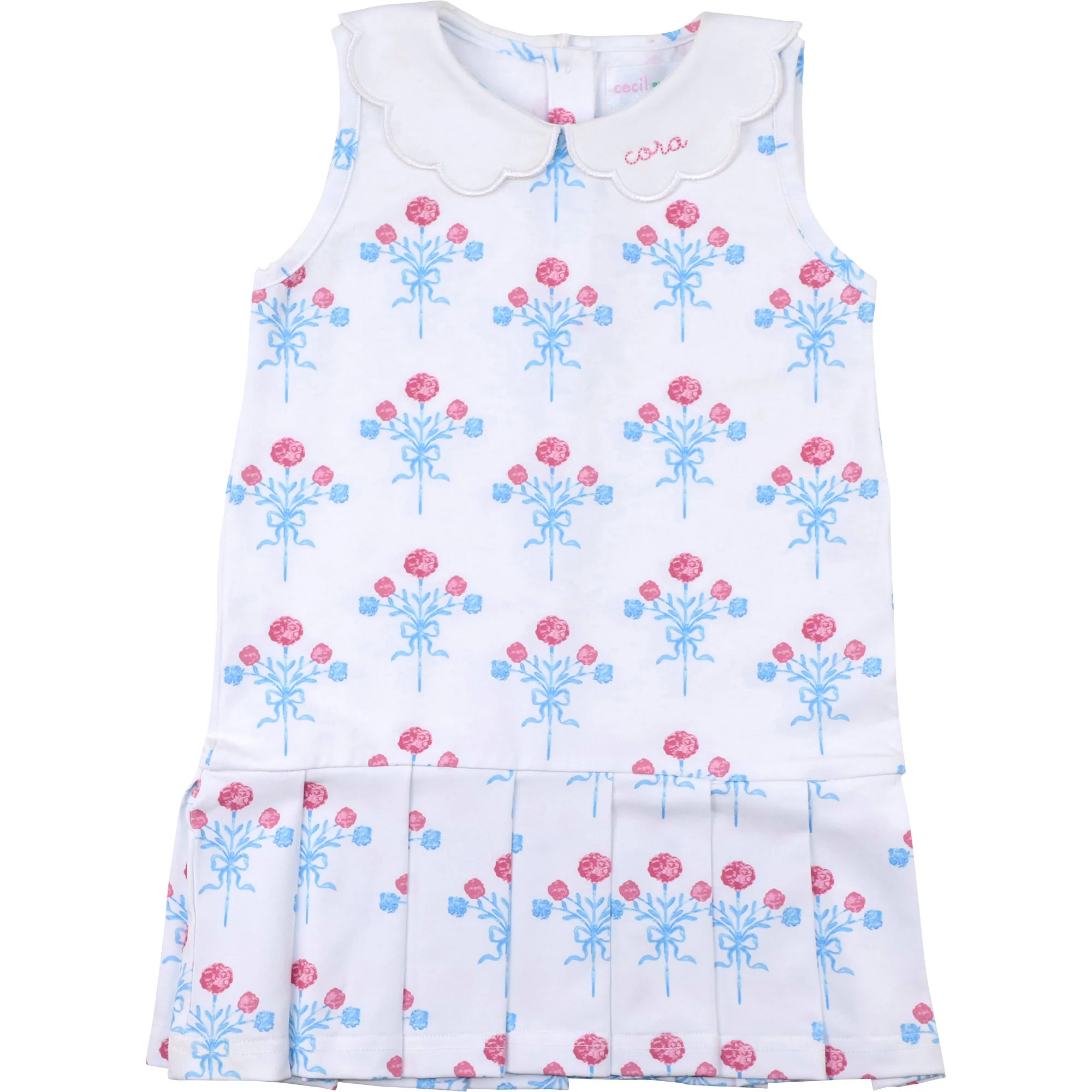 Blue And Pink Bouquet Lycra Tennis Dress