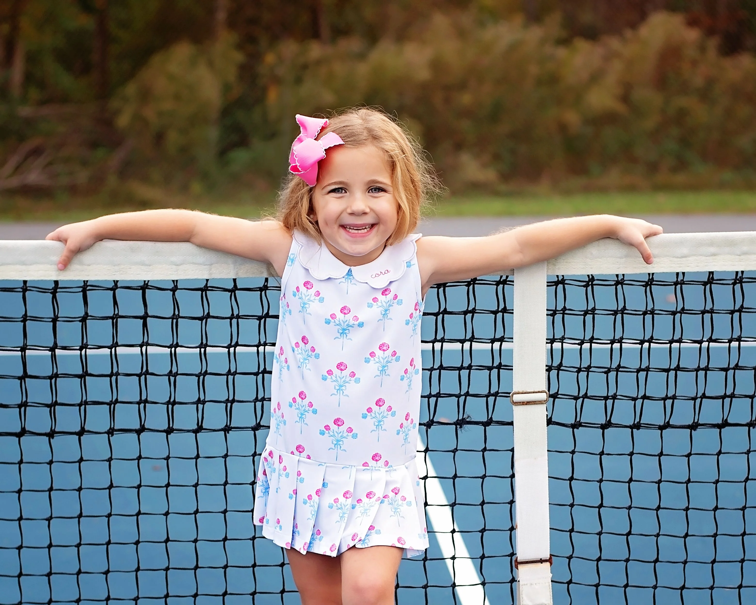 Blue And Pink Bouquet Lycra Tennis Dress - Image 2