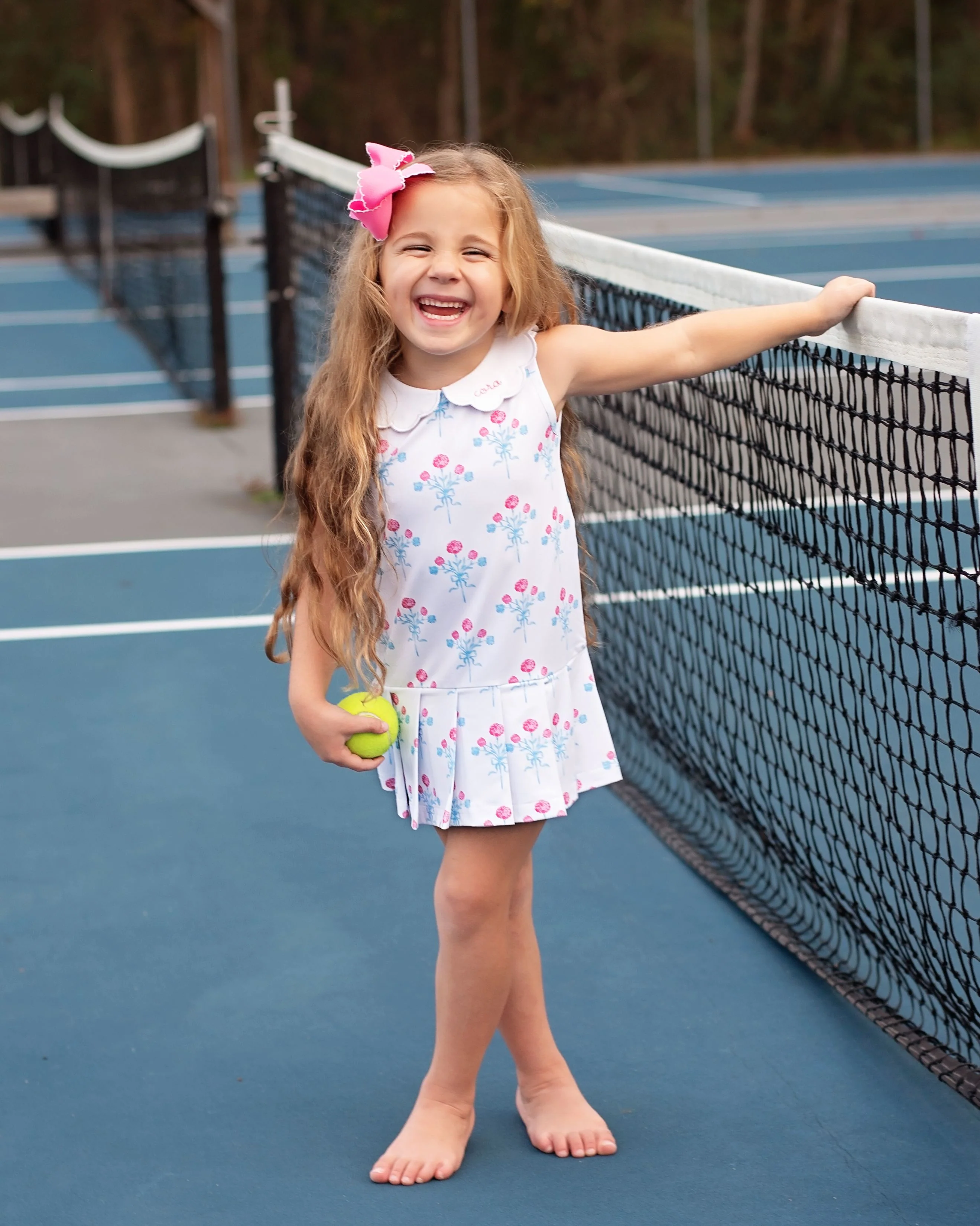 Blue And Pink Bouquet Lycra Tennis Dress - Image 3
