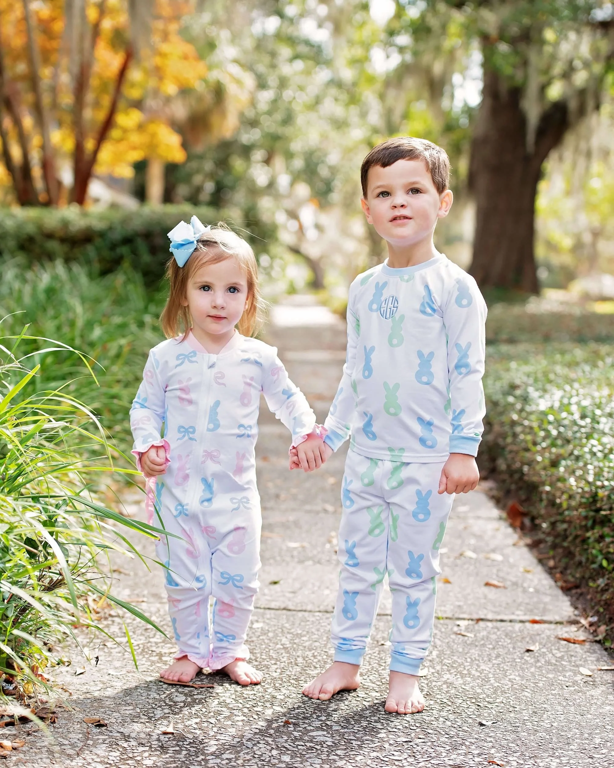 Blue And Pink Knit Bunny Zipper Pajamas - Image 3