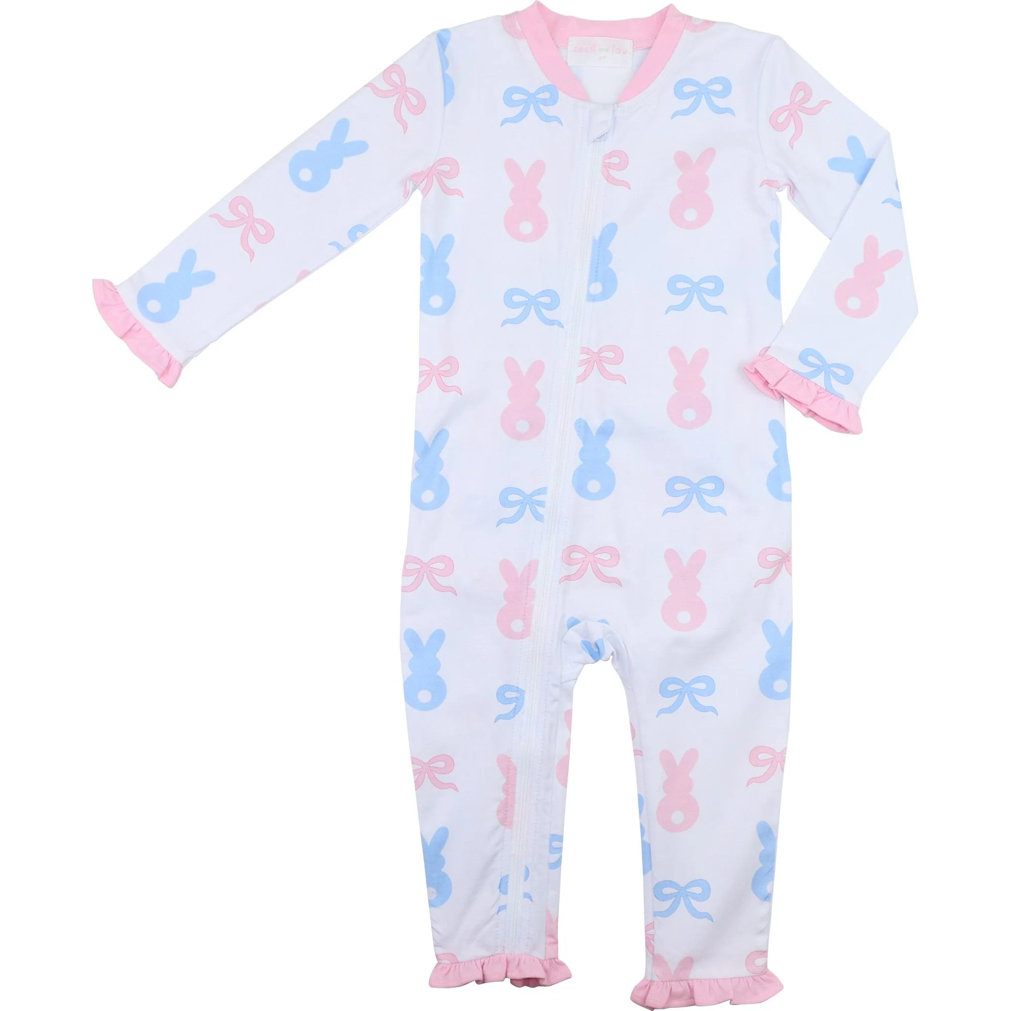 Blue And Pink Knit Bunny Zipper Pajamas - Image 4