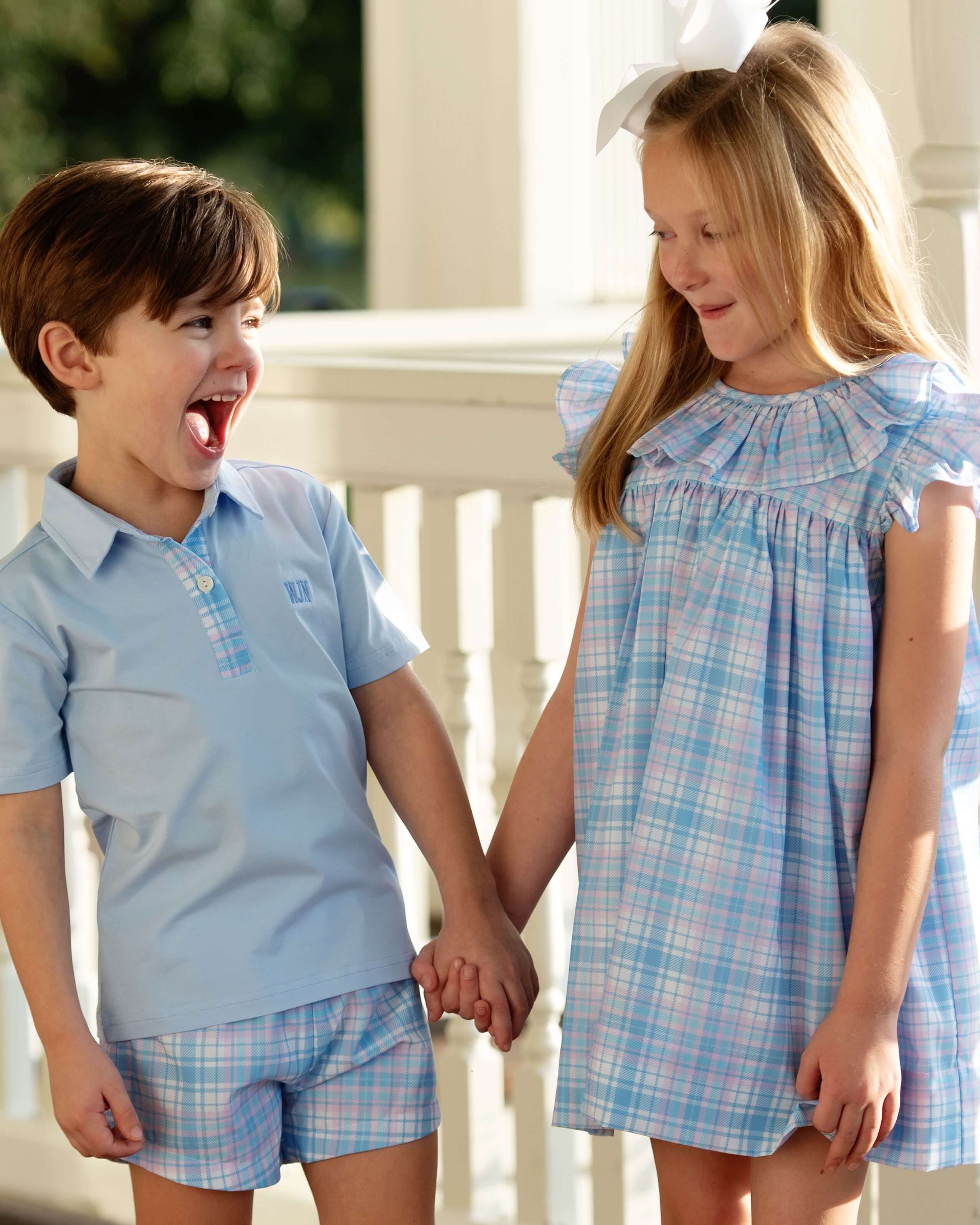 Blue And Pink Plaid Polo Short Set - Image 4