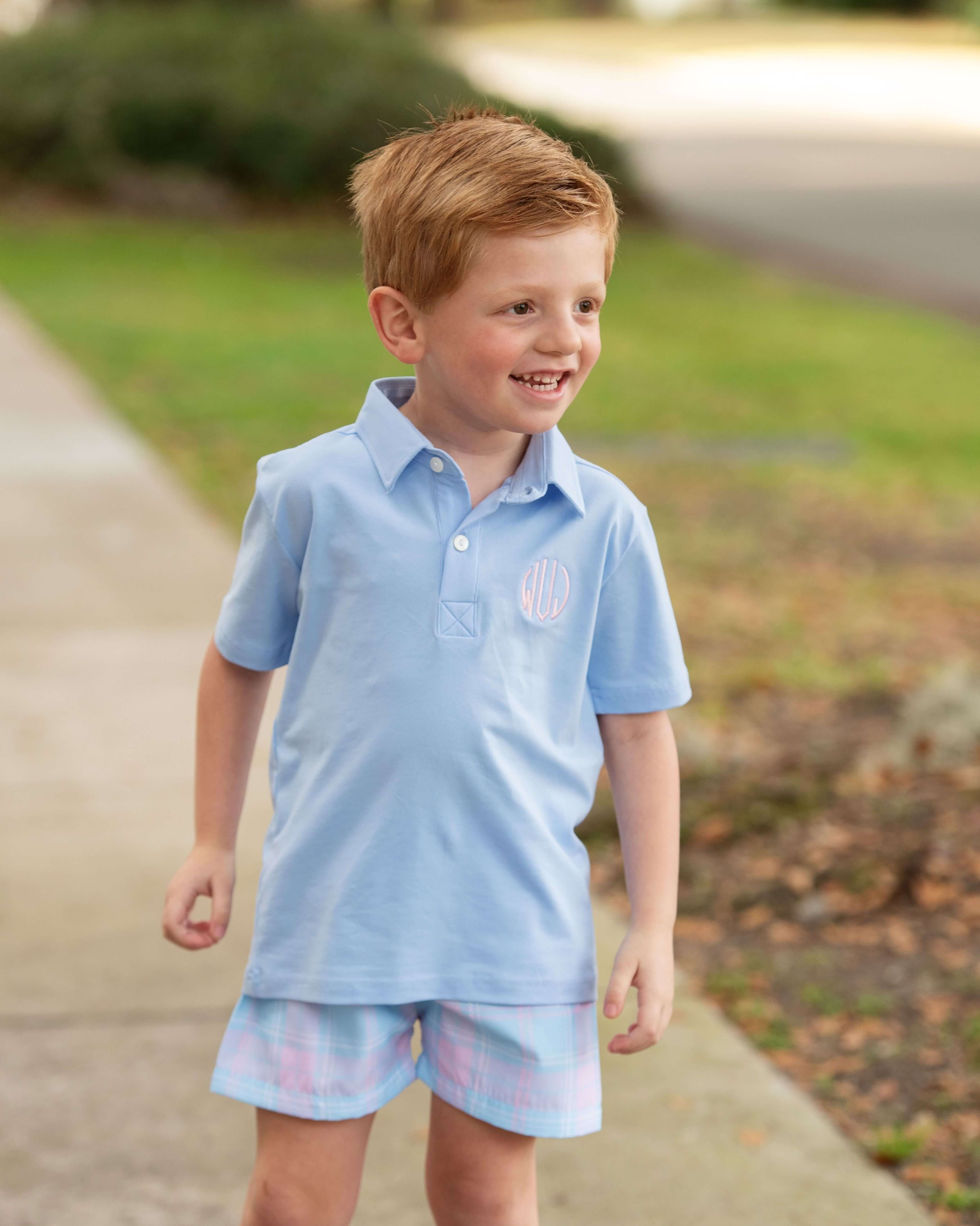 Blue And Pink Plaid Polo Short Set - Image 2