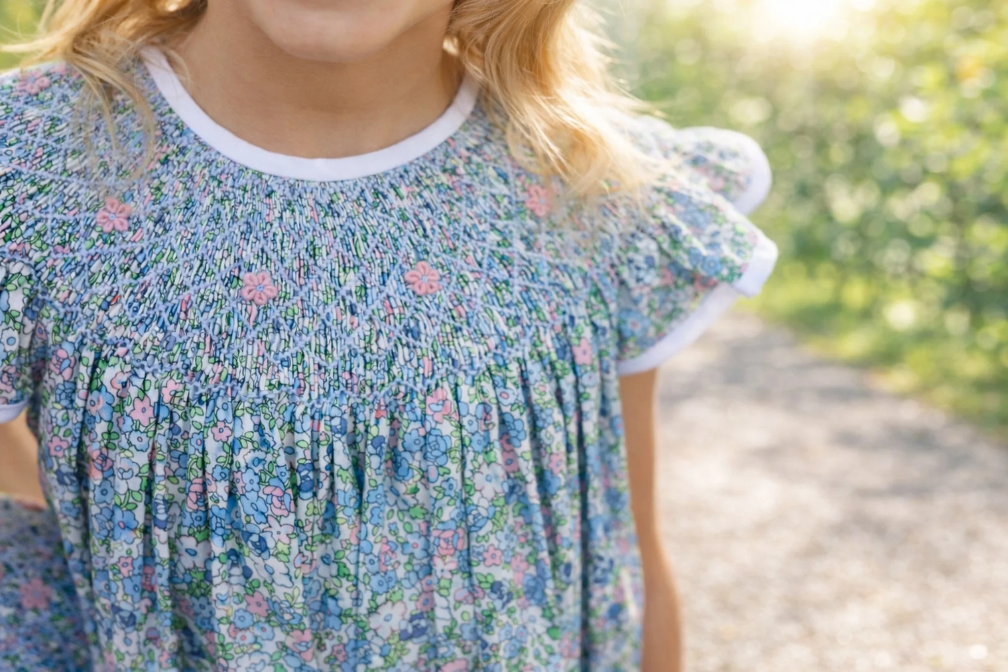 Blue And Pink Smocked Floral Diaper Set - Image 2