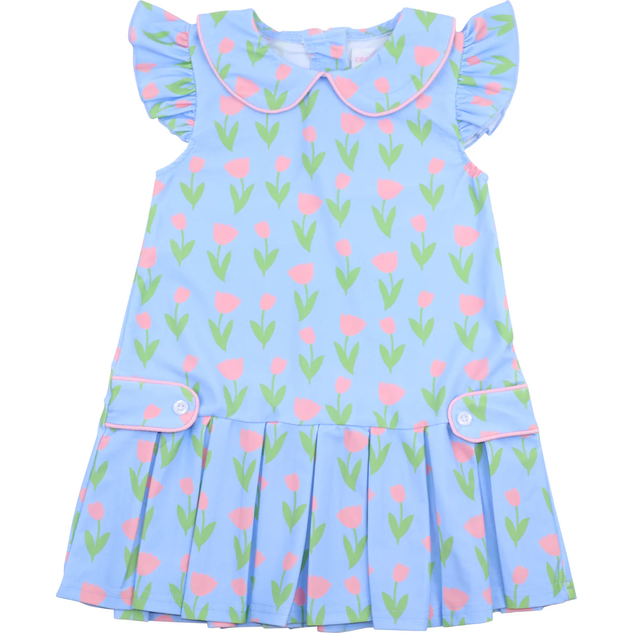 Blue And Pink Tulip Lycra Tennis Dress
