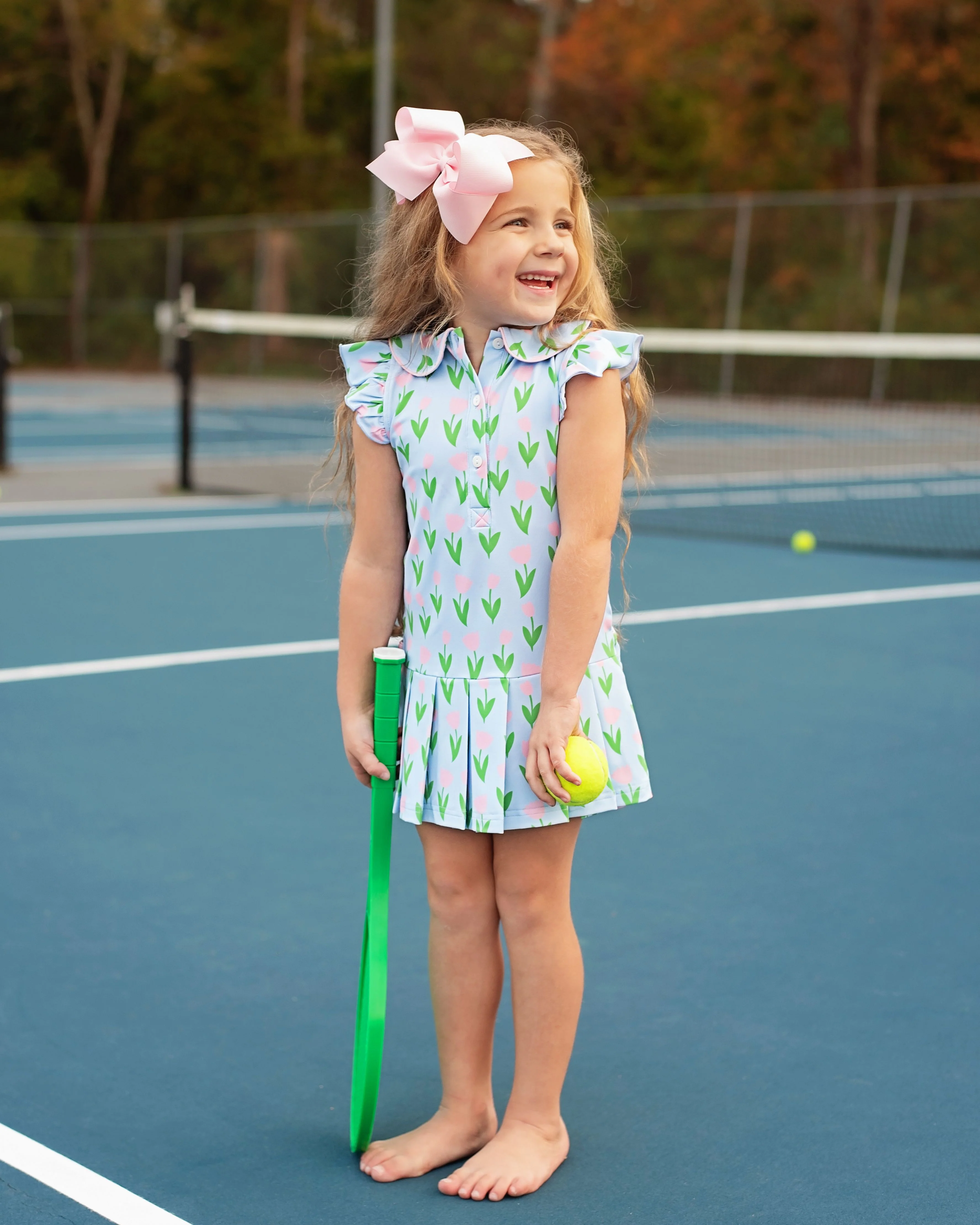 Blue And Pink Tulip Lycra Tennis Dress - Image 2