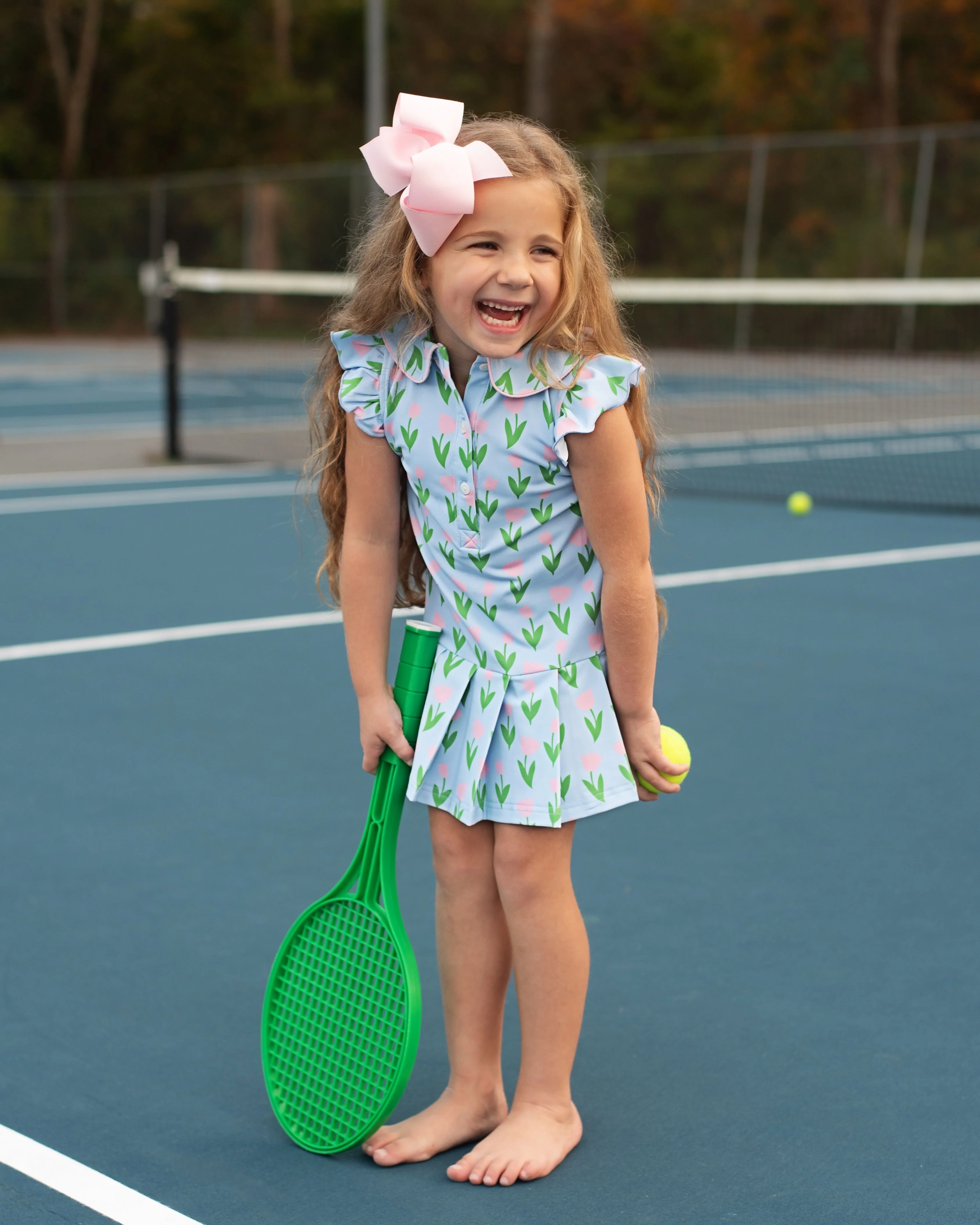 Blue And Pink Tulip Lycra Tennis Dress - Image 3