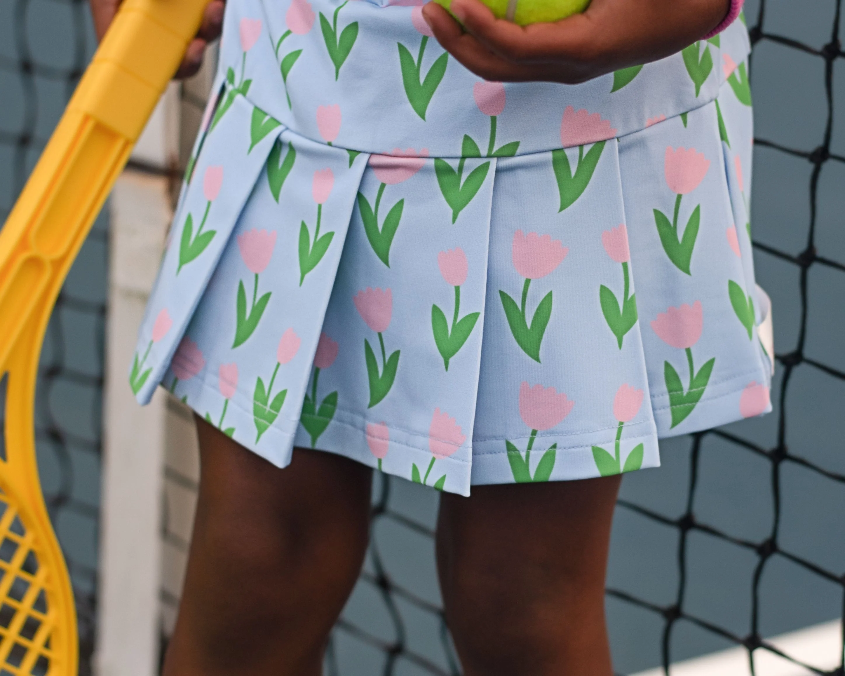 Blue And Pink Tulip Lycra Tennis Skirt - Image 3