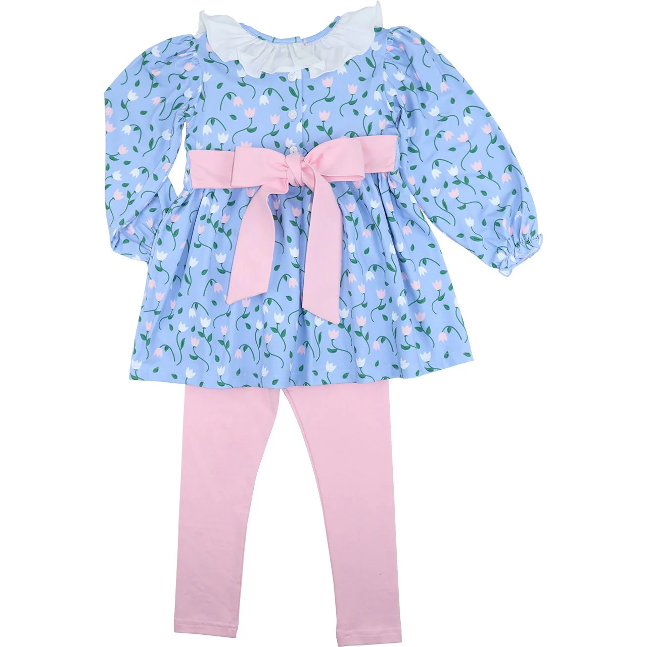 Blue And Pink Tulip Print Knit Floral Legging Set - Image 2
