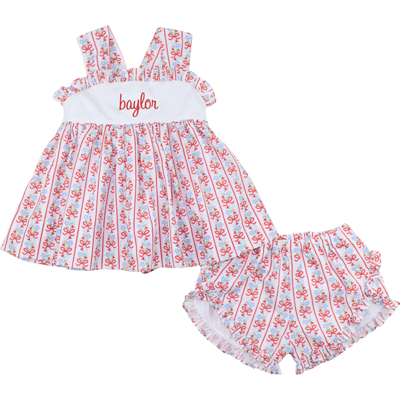 Blue And Red Bow Bouquet Short Set