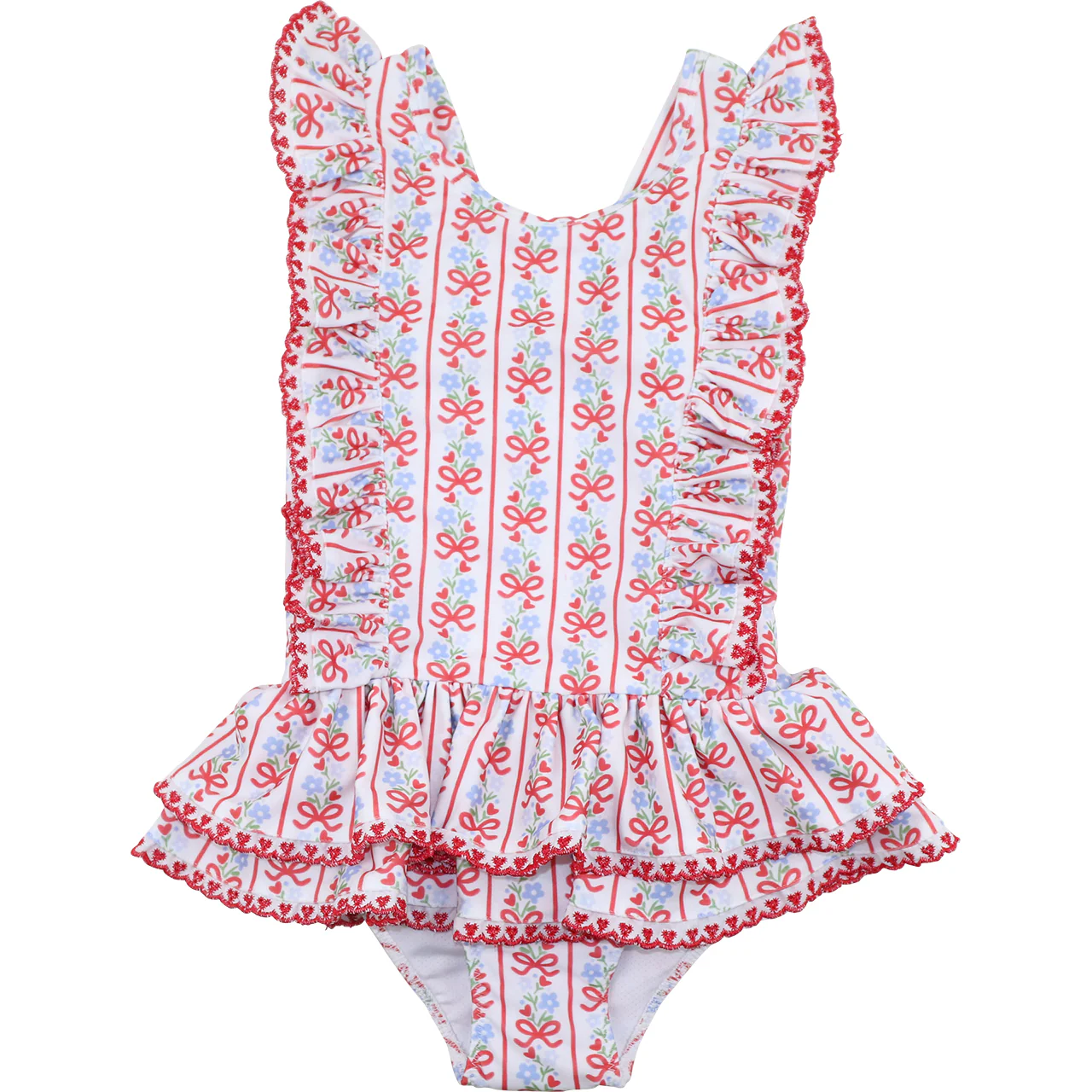Blue And Red Bow Bouquet Swimsuit