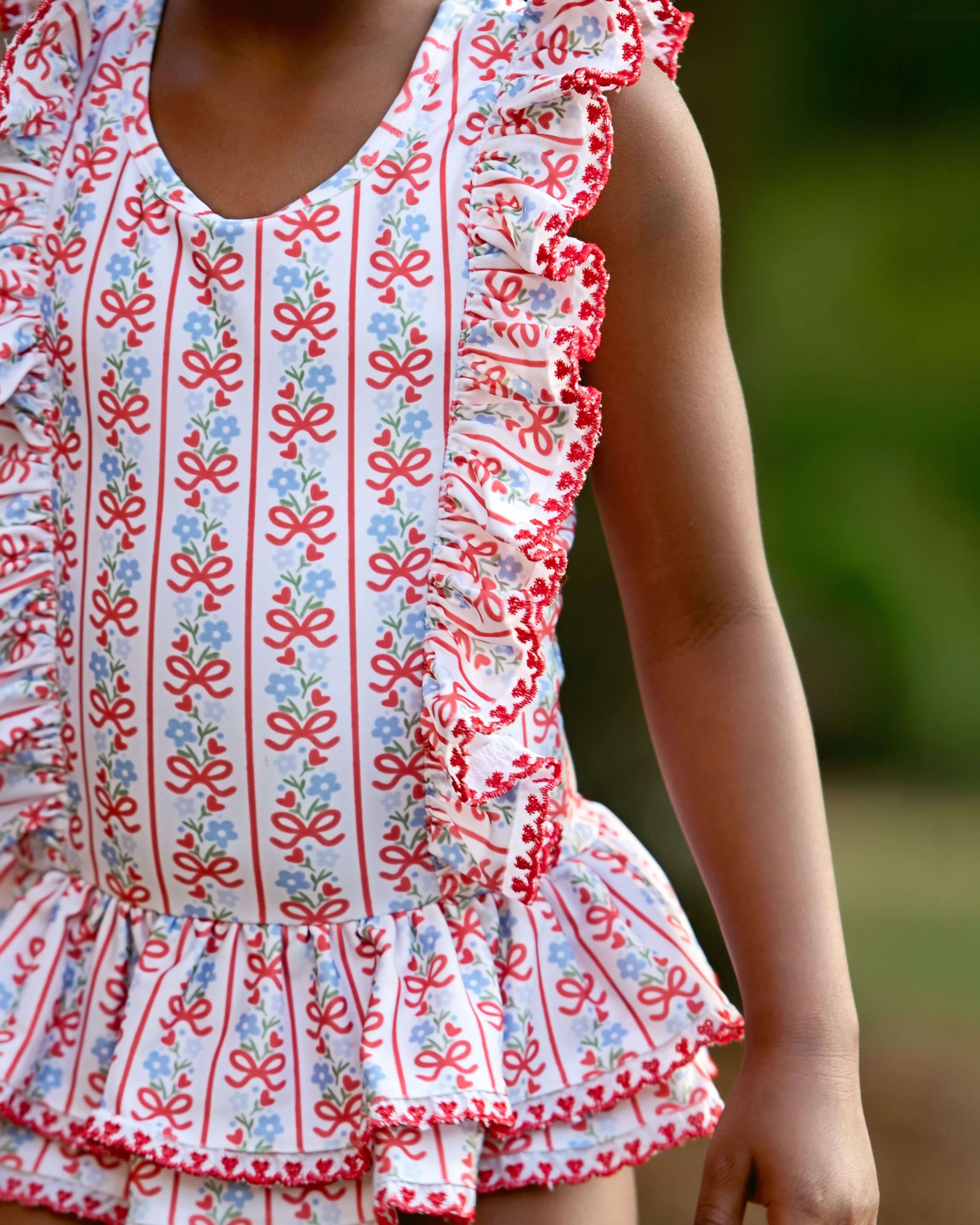 Blue And Red Bow Bouquet Swimsuit - Image 2