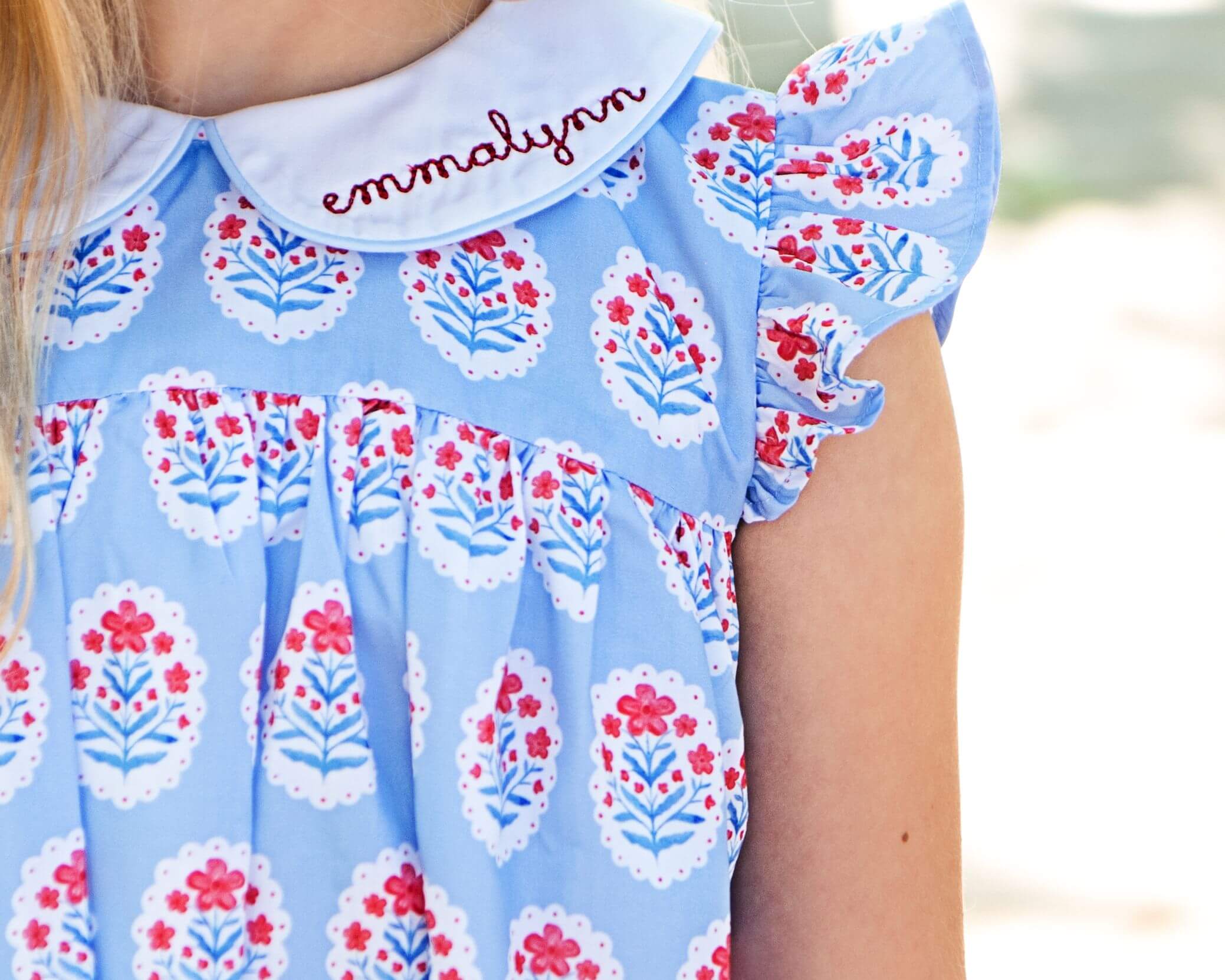 Blue And Red Floral Block Print Bubble - Image 3