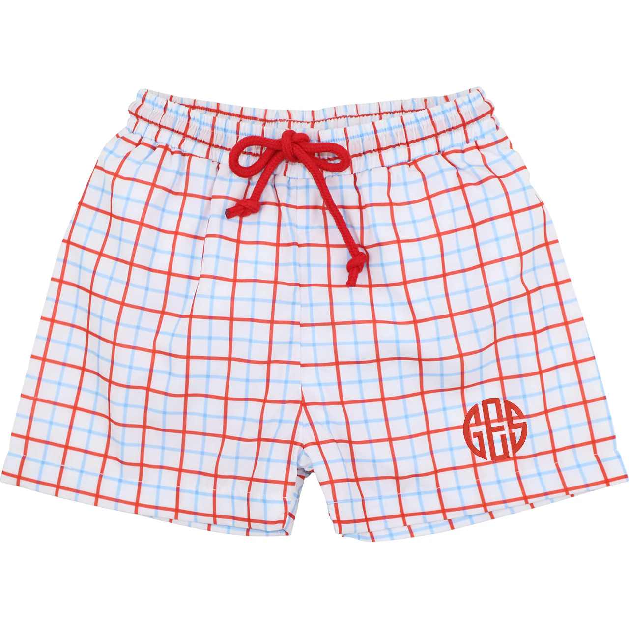 Blue And Red Windowpane Swim Trunks