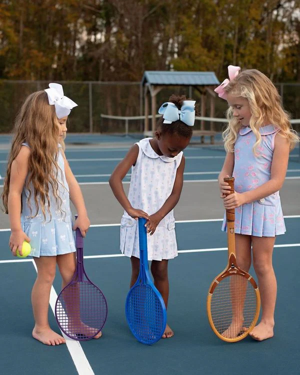 Blue And Pink Rose Print Lycra Tennis Dress - Image 4