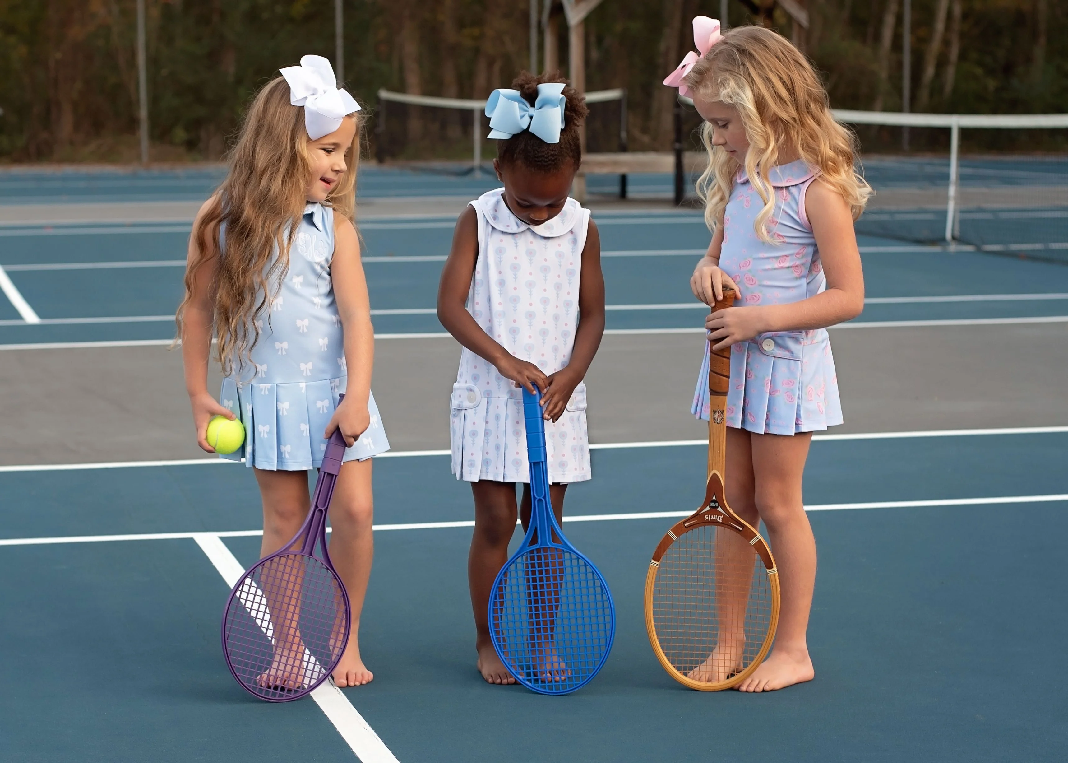 Blue And Pink Rose Print Lycra Tennis Dress - Image 5