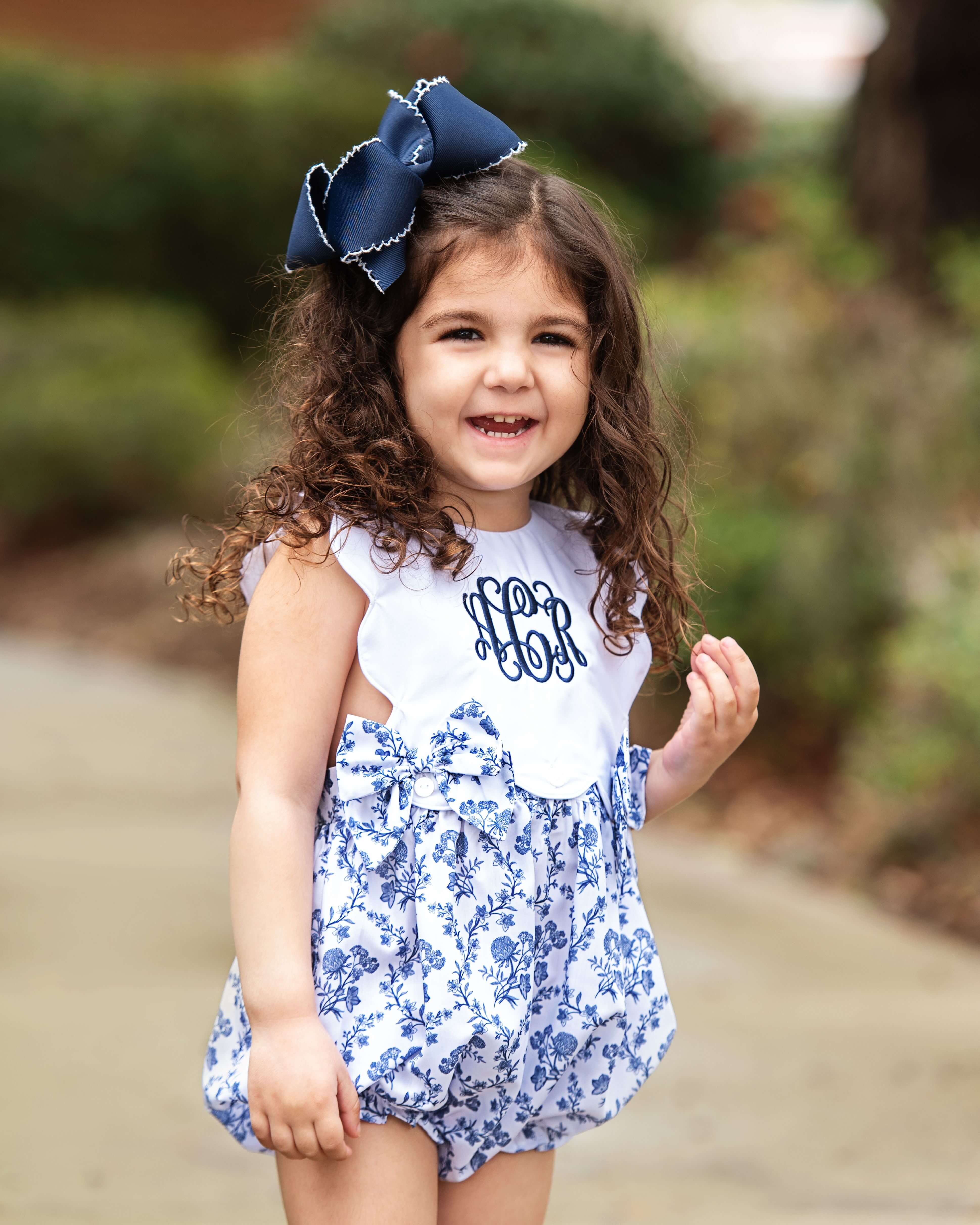 Blue And White Floral Scalloped Bow Bubble - Image 2