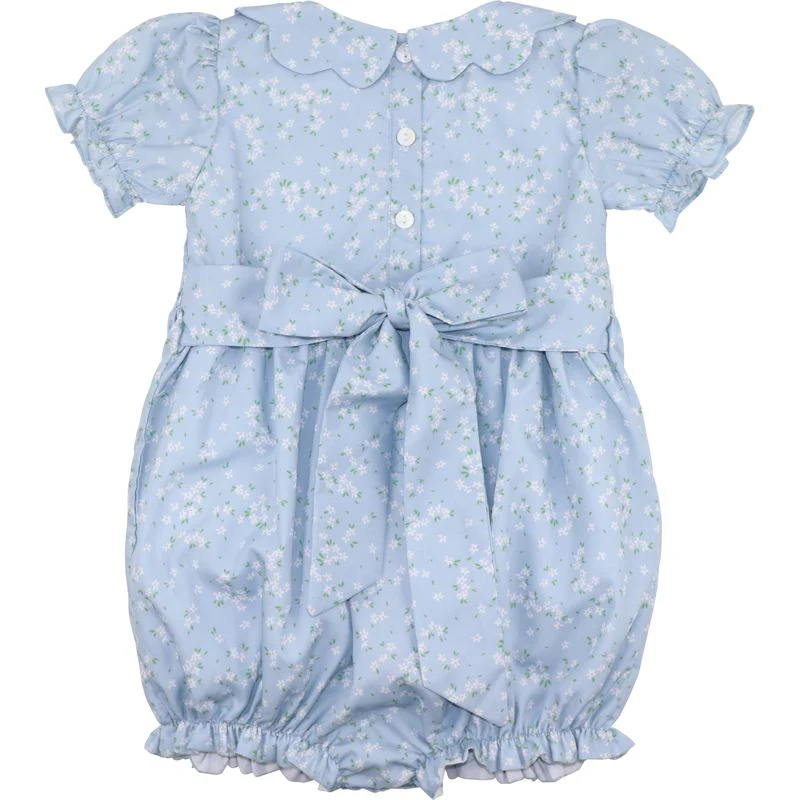 Blue And White Petite Floral Smocked Bubble - Image 2