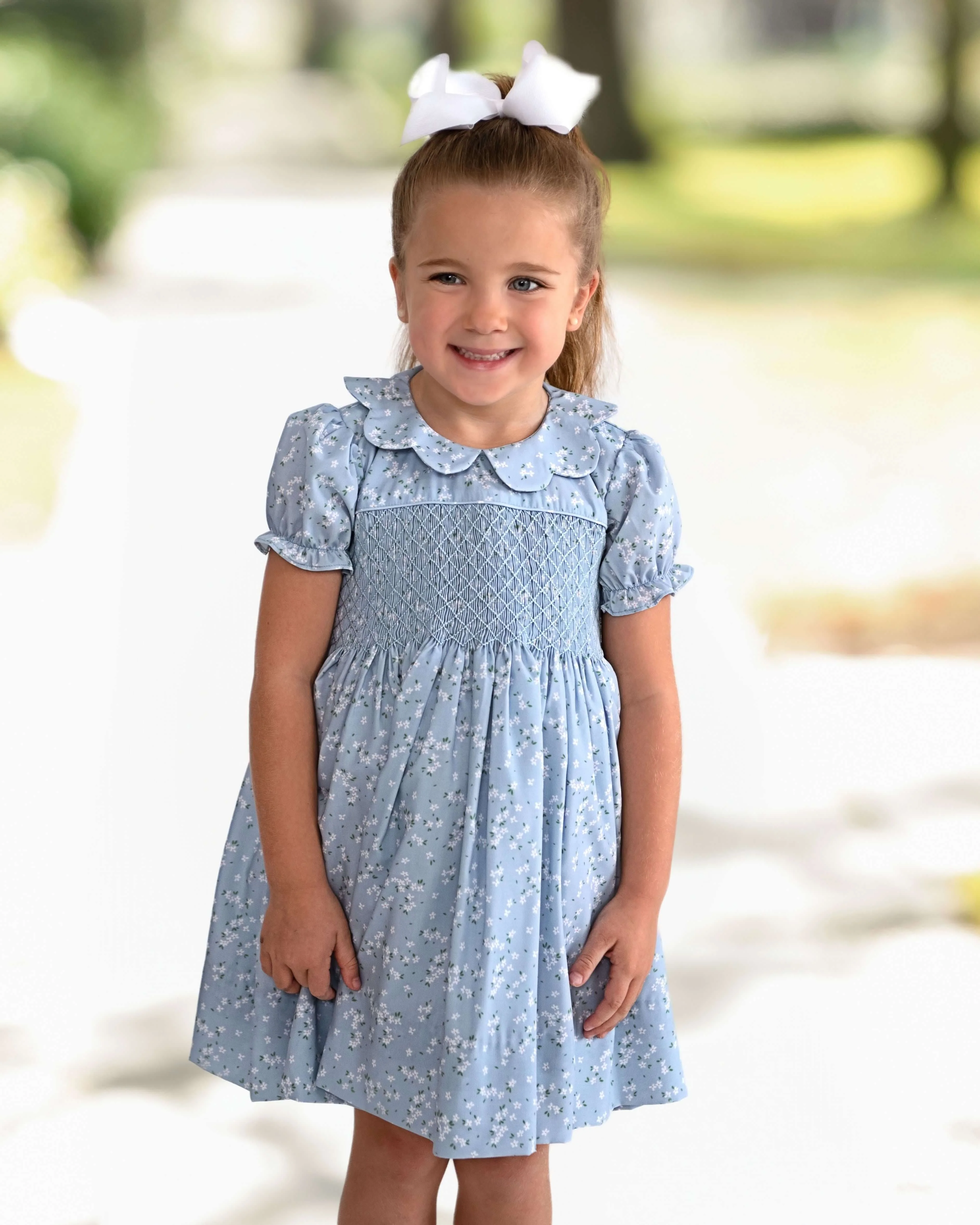 Blue And White Petite Floral Smocked Dress - Image 3