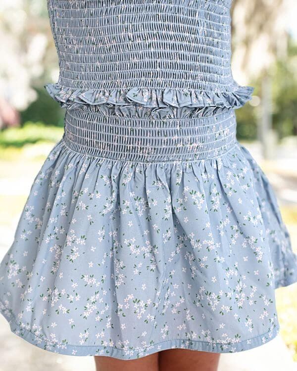 Blue And White Petite Floral Smocked Skirt Set - Image 3
