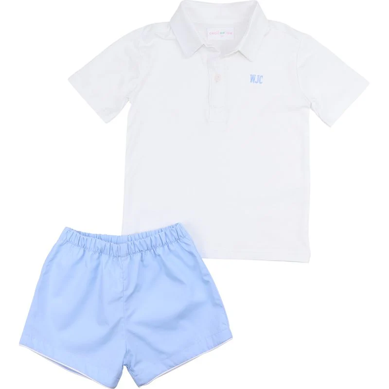 Blue And White Polo Short Set