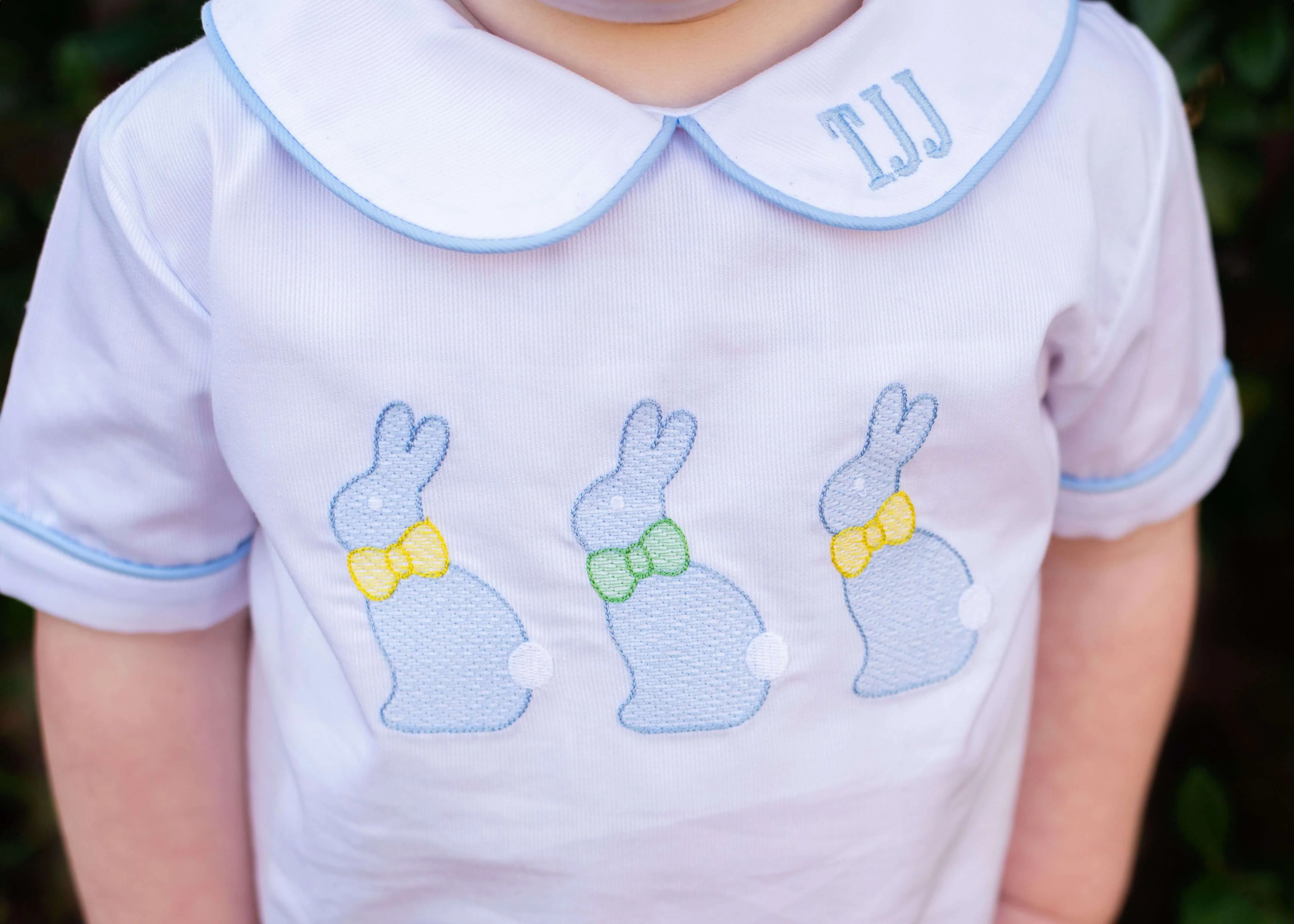 Blue And White Shadow Embroidered Bunny Short Set - Image 2