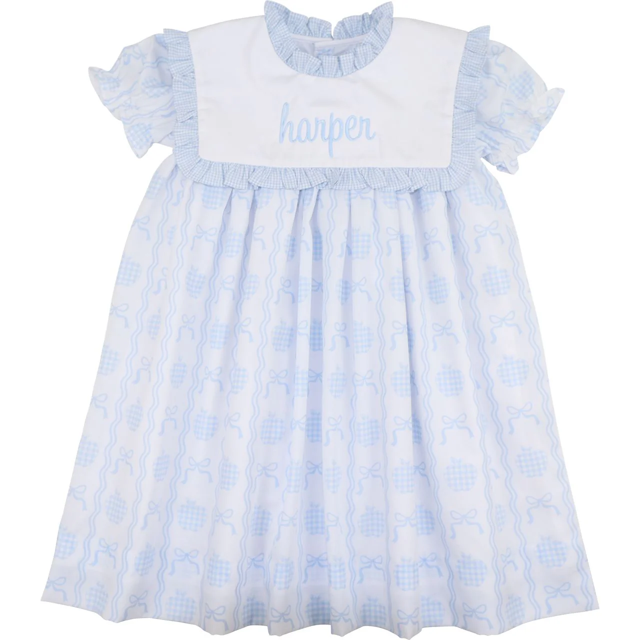 Blue Apple And Bow Print Dress