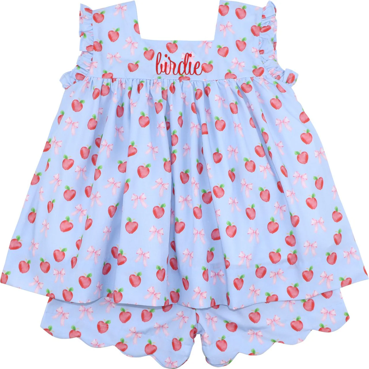 Blue Apple And Bow Short Set