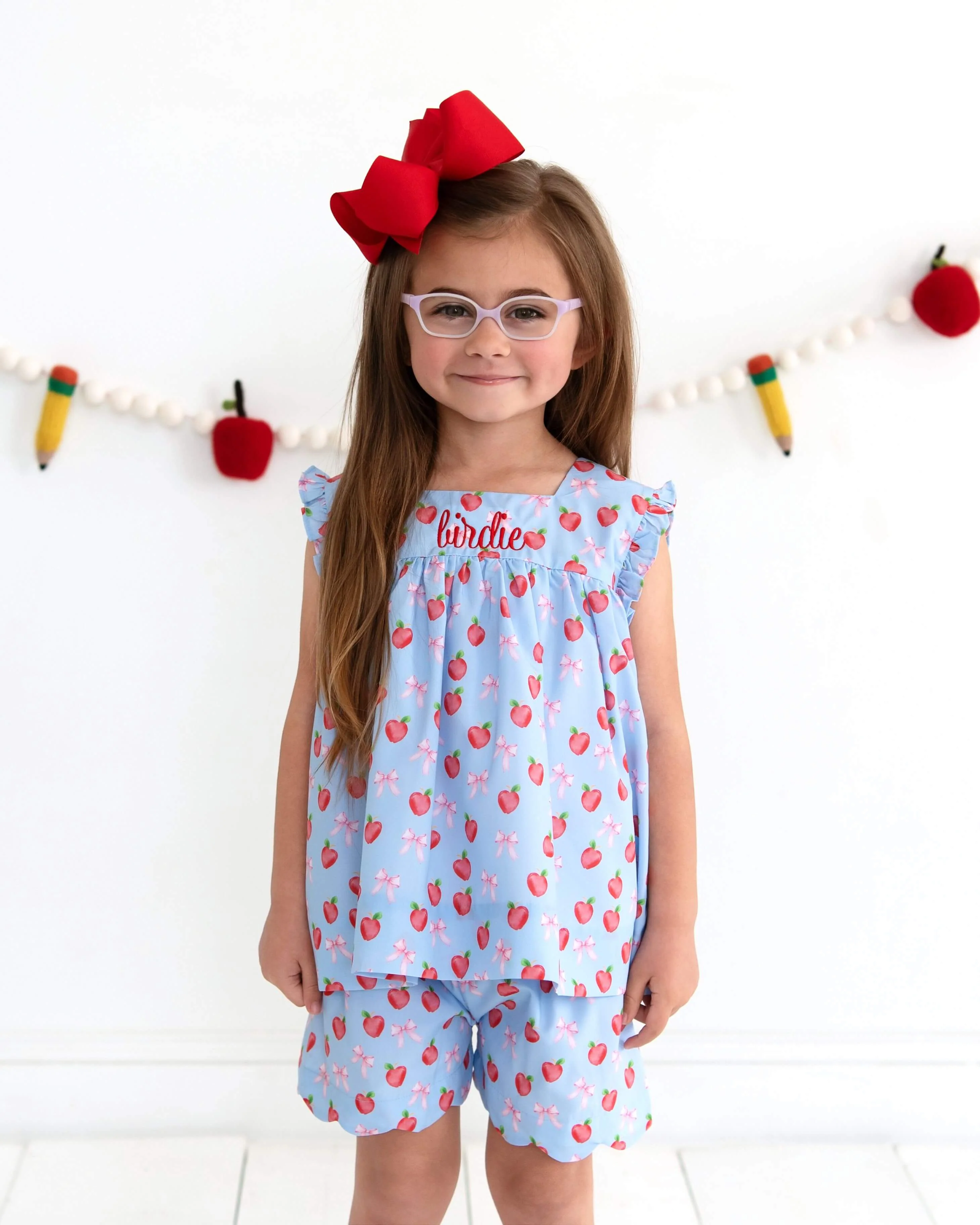 Blue Apple And Bow Short Set - Image 2