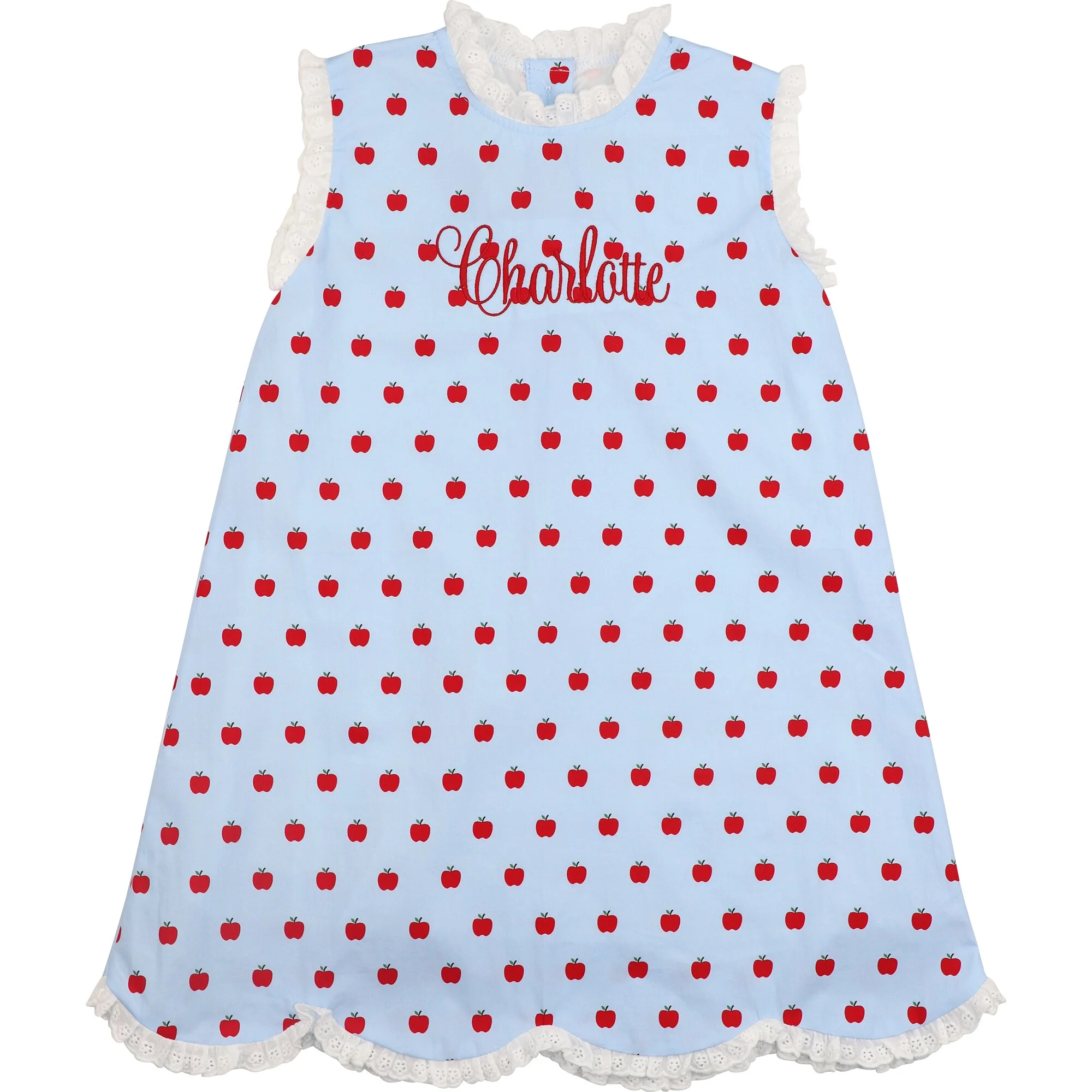 Blue Apple Print Scalloped Dress
