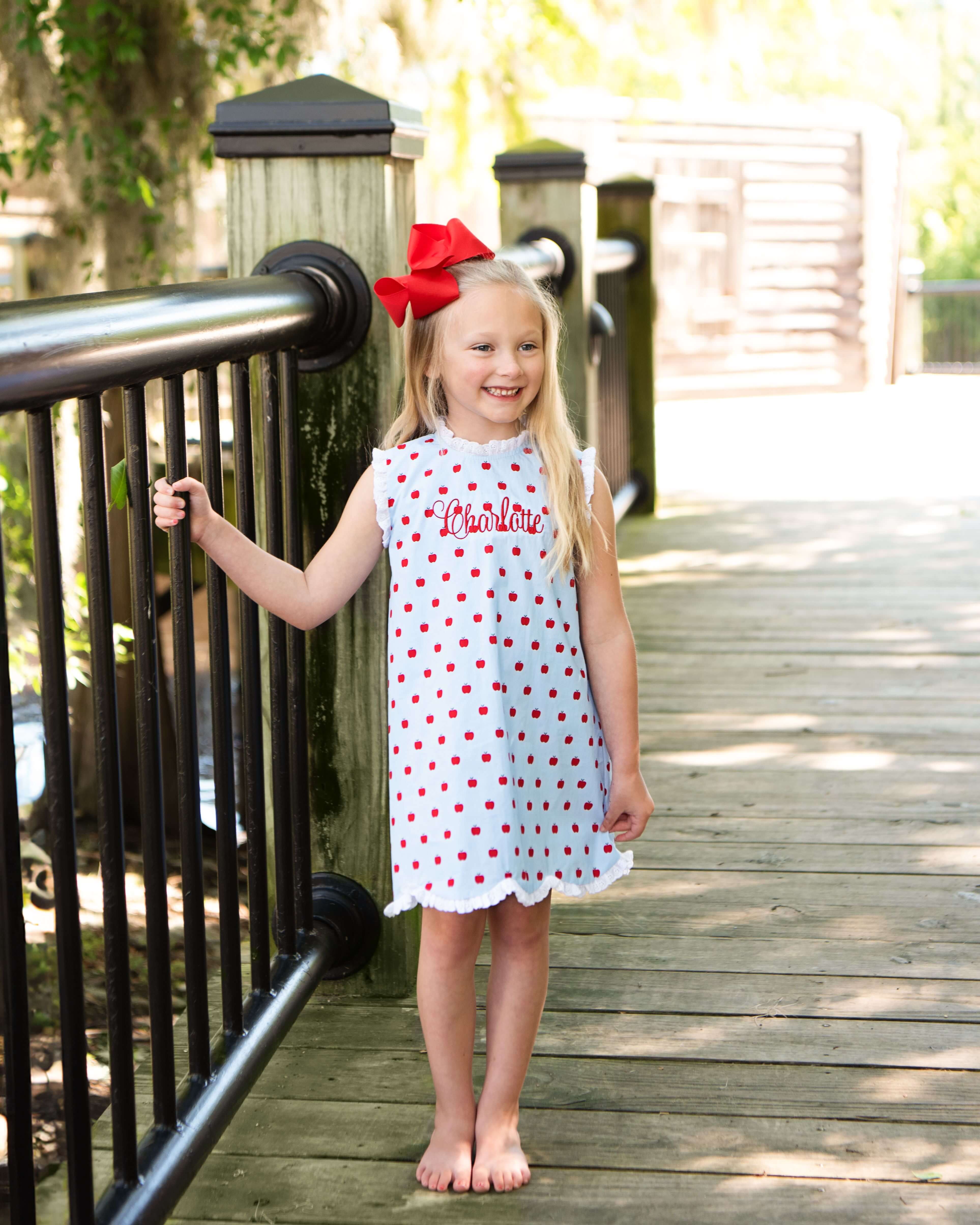 Blue Apple Print Scalloped Dress - Image 2