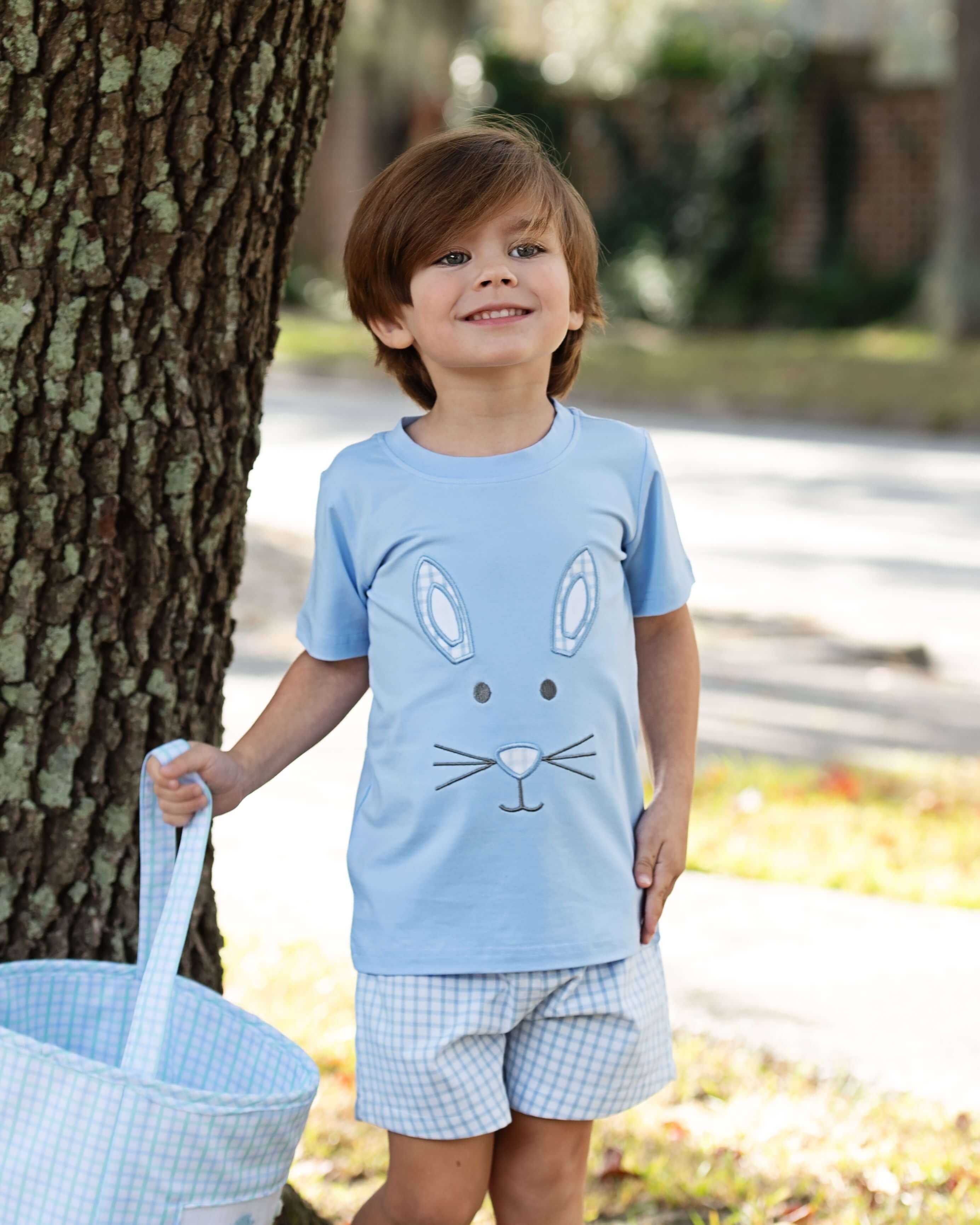 Blue Applique Bunny Face Short Set - Image 2