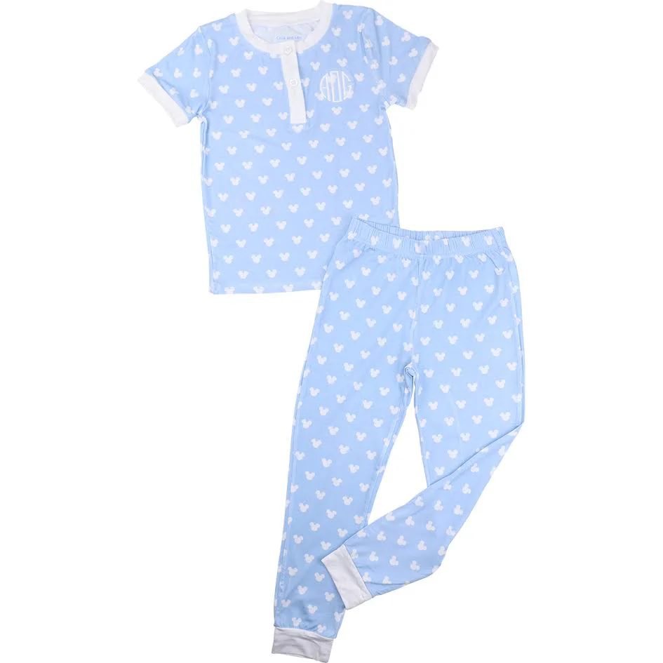 Blue Bamboo Knit Mouse Ears Pajamas