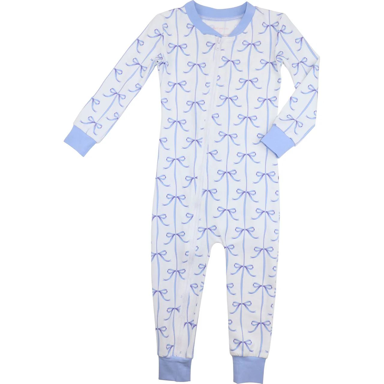 Blue Bow Knit Zipper Pajamas - Image 3